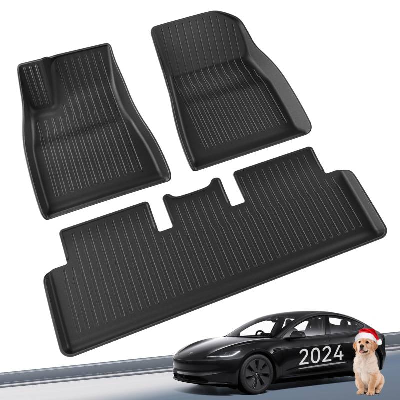 LANTU Fußmatten 3 Pcs für Tesla Model 3 2024 Allwetter 3D Hoher Rand rutschfest Wasserdicht Fußmatten 3-lagiges Design Bodenbeläge für Model 3 2024 Highland Zubehör von LANTU