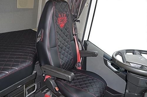 Generisch LKW-Sitzbezüge, kompatibel mit Volvo FH4 und FH5, Eco-Leder, Schwarz mit roten Nähten von Generisch