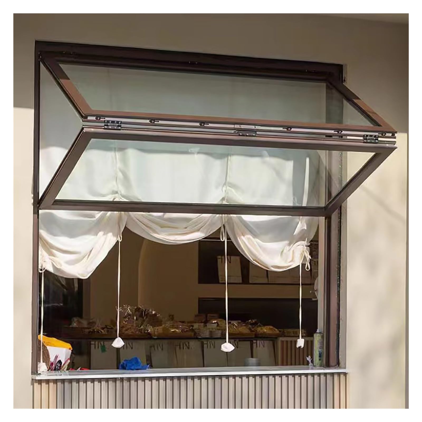 Lebensmittel-LKW-Service-Fenster, gehärtetes Glas, Konzessionsfenster für mobile Catering-Einheit, bündiges Fenster, ideal für Konzessionsständer, Kaffeefarbe, 65 x 110 cm von Generisch