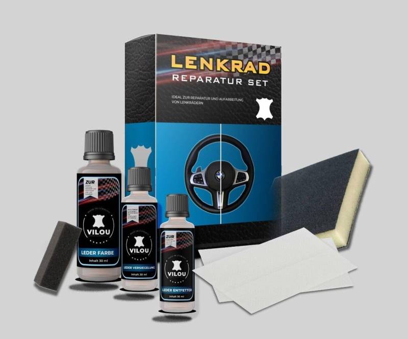 Leder-Lenkrad-Reparatur-Set Schwarz [KOMPLETT SET] - Professionelles Leder Reparatur Set auch für Möbel & Autositze, Kunstleder - direkt vom Hersteller - Made in Germany seit 1999 (glanz) von Generisch