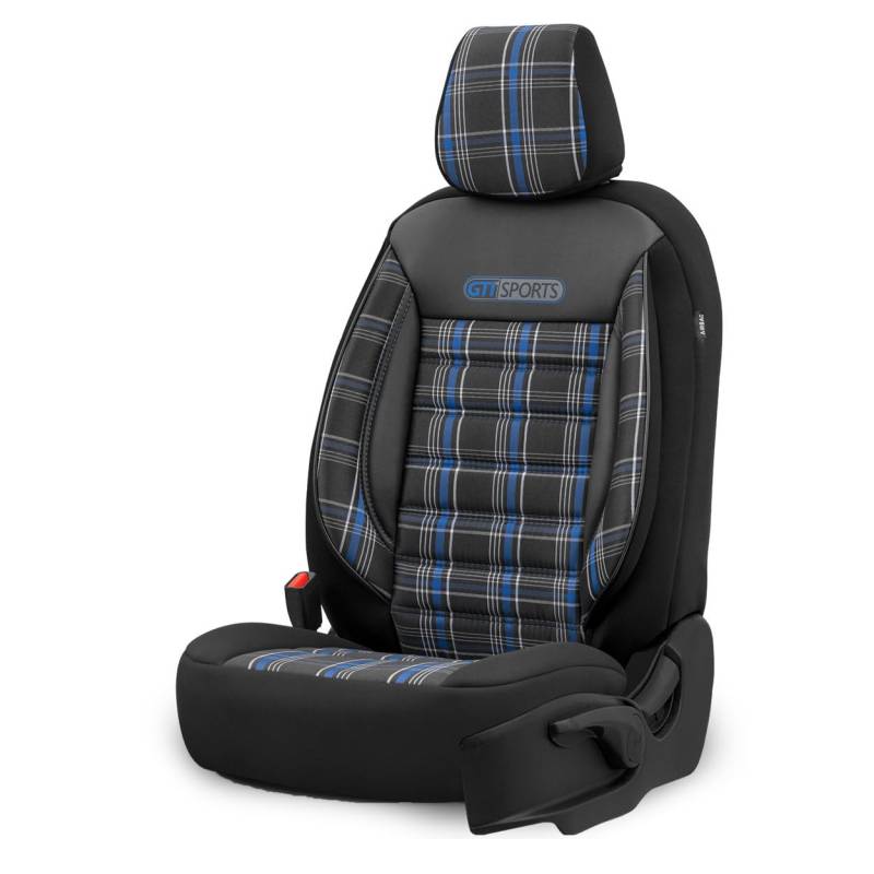 Leder Stoff Kariert Auto Sitzbezug Sitschoner Schonbezug Universal Komfortabel Schwarz Blau Kariert XAPLOT00919-L2 von Generisch