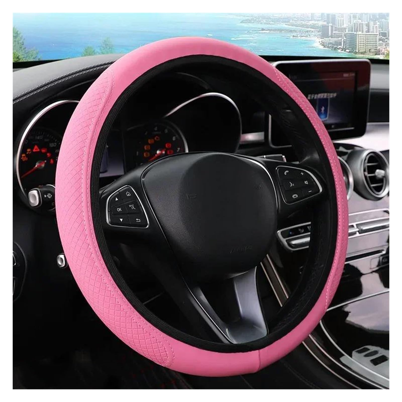 Lenkrad Abdeckung 37/38 cm Auto-Universal-Lenkradbezug Rutschfester Auto-Lenkradbezug Rutschfester Geprägter Leder-Auto-Styling Lenkradschoner(Pink) von Generisch