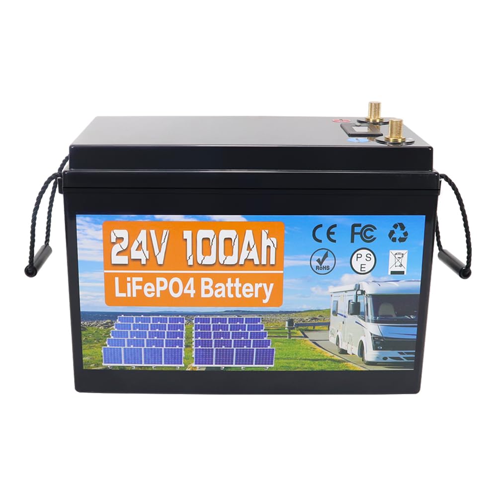 LiFePO4 24V 100Ah Lithium Batterie Max. 2560W Leistung und Max. 15000 Zyklen, 10 Jahre Lebensdauer, Ideal Ersatz AGM-Batterie, Perfekt für Wohnmobil, Marine, Solaranlage, Off-Grid von Generisch