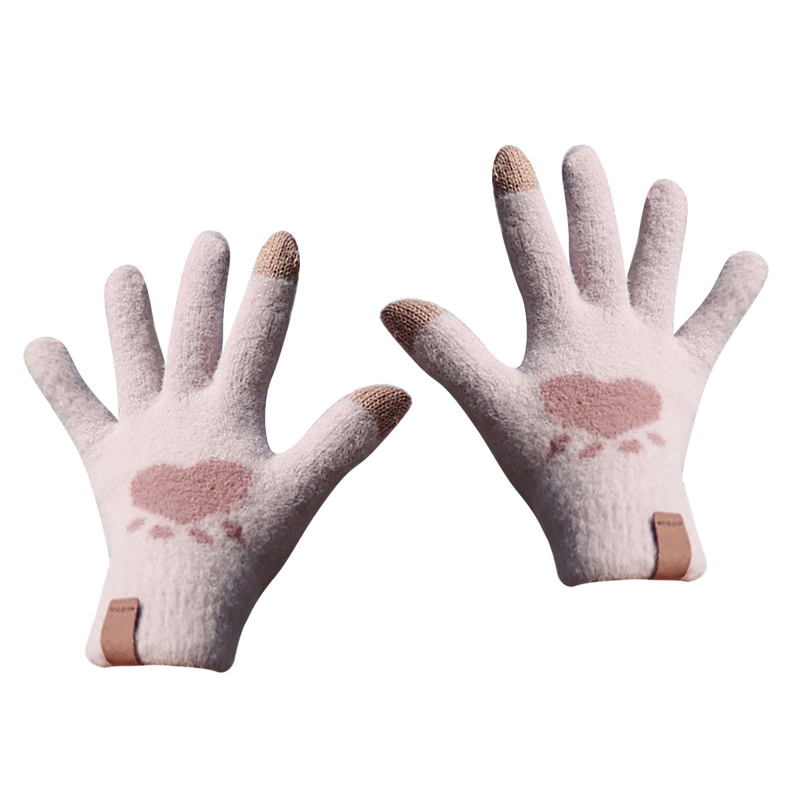 Lila Handschuhe Frauen Mode Handschuhe Herzen Gedruckt Warme Winter Stretch Gestrickte Fäustlinge Wolle Voll Finger Handschuhe Weihnachts Handschuhe (Beige, A) von Generisch