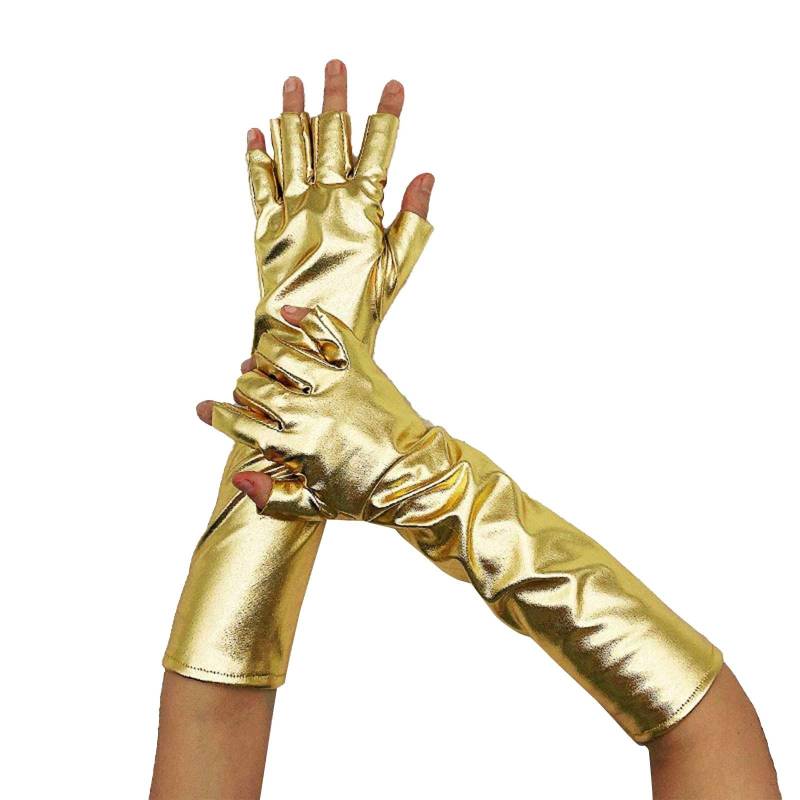 Long Metallic Gloves Shiny Opera Cosplay Gloves Role Play Costume Glove For Adult Latex Strümpfe Schwarz (Gold, One Size) von Generisch