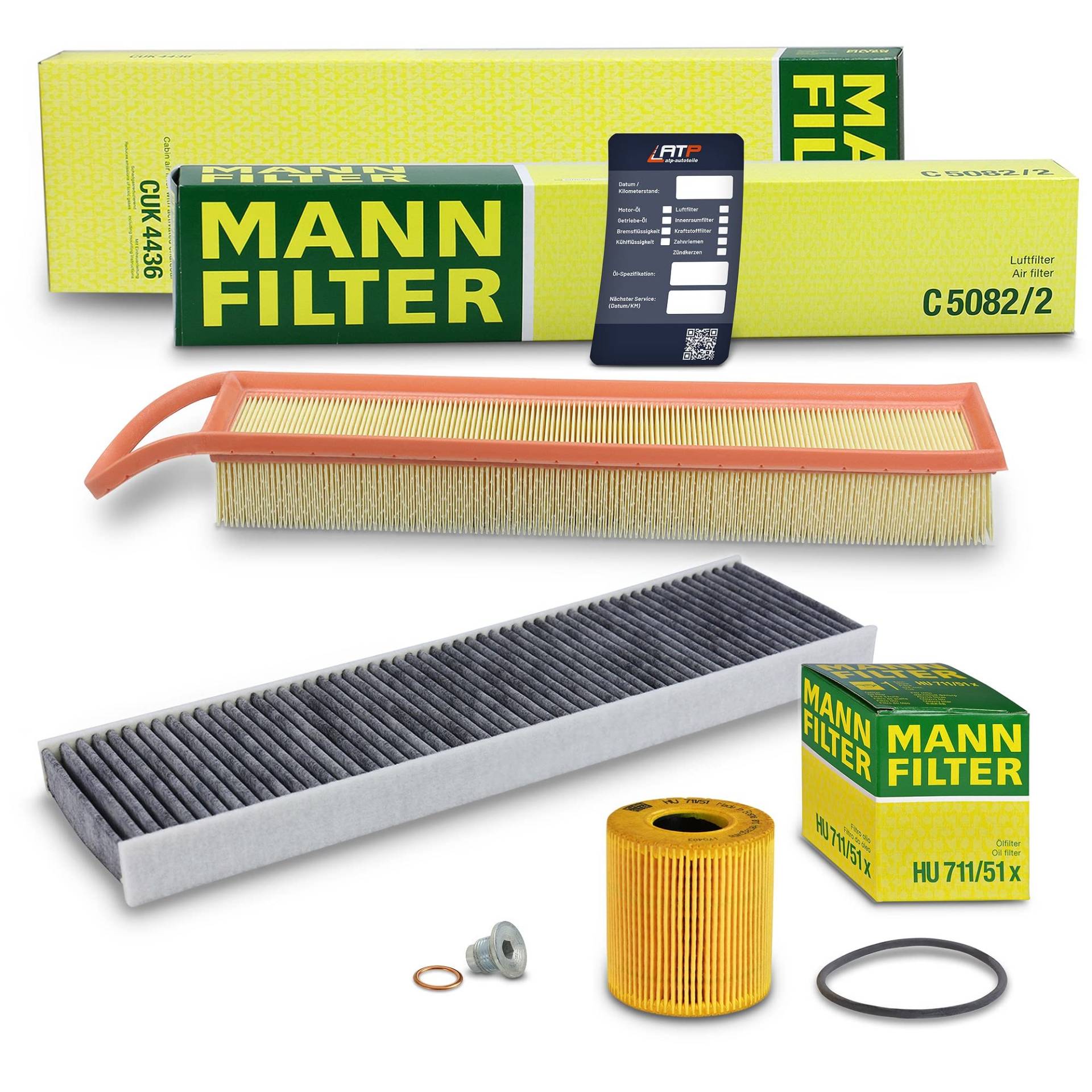 MANN-FILTER Inspektionspaket Filterset 1x Ölfilter, 1x Innenraumfilter (Aktivkohle), 1x Luftfilter, 1x Ölwechselanhänger Kompatibel mit MINI (R56) (R57) (R55) (R60) (R58) (R61) (R59) von Generisch