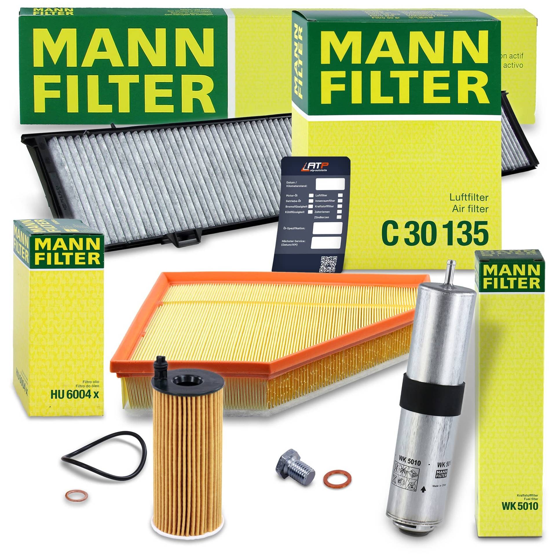 MANN-FILTER Inspektionspaket Filterset 1x Ölfilter, 1x Luftfilter, 1x Innenraumfilter, 1x Kraftstofffilter, 1x Ölablassschraube Kompatibel mit BMW 3er (E90)(E93)(E92)(E91), X1 (E84) von Generisch