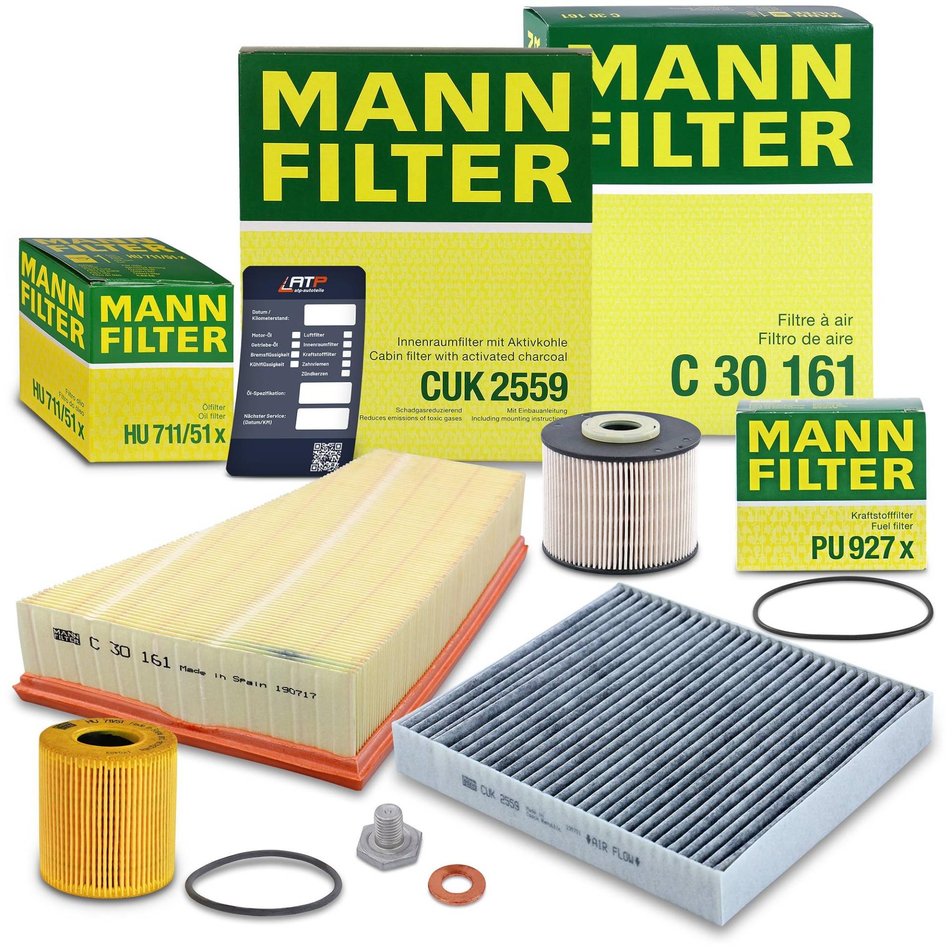 MANN-FILTER Inspektionspaket Filterset 1x Ölfilter, 1x Luftfilter, 1x Innenraumfilter, 1x Kraftstofffilter Kompatibel mit FORD GALAXY Mk2 (WA6), MONDEO Mk4 (BA7), S-MAX (WA6) von Generisch