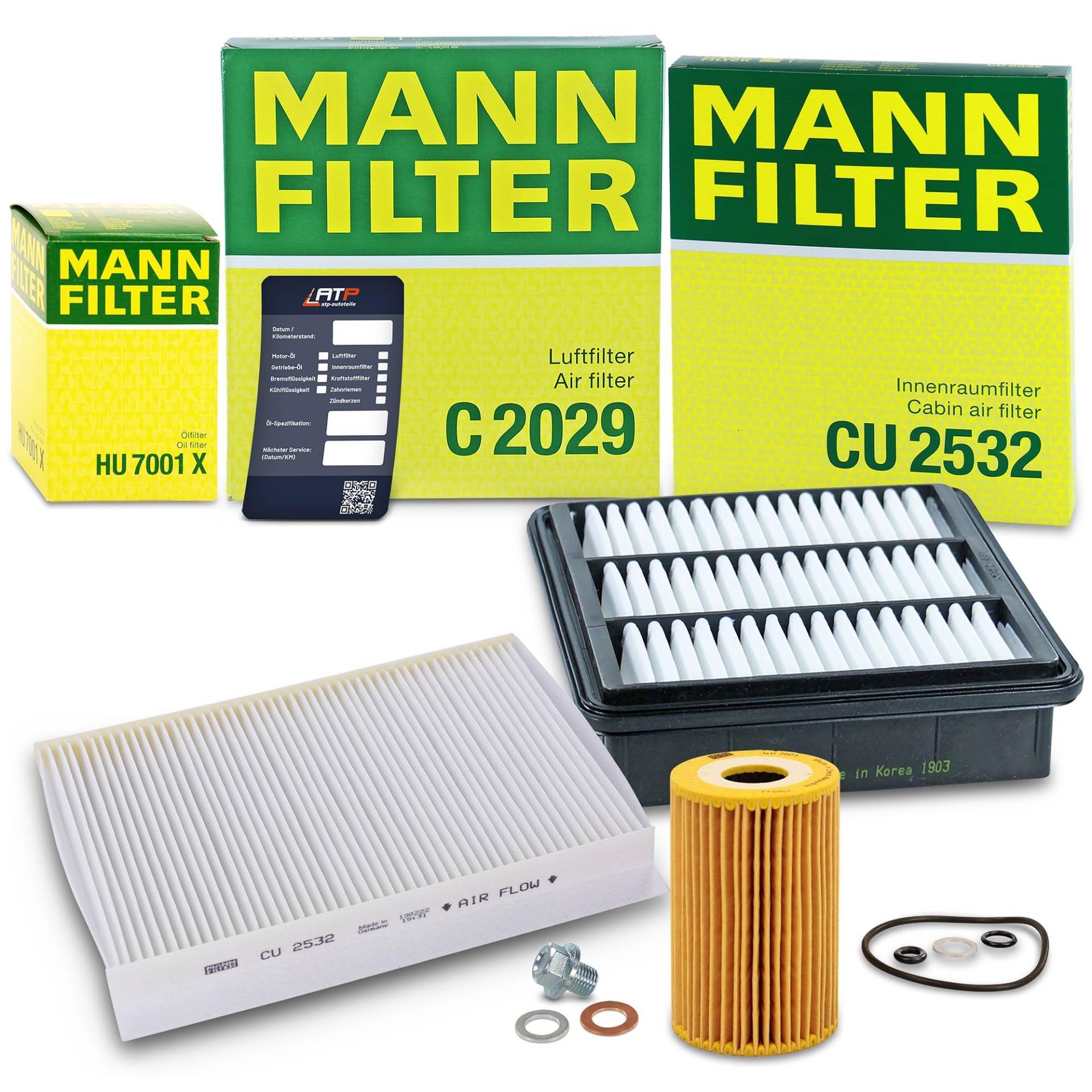 MANN-FILTER Inspektionspaket Filterset 1x Ölfilter, 1x Luftfilter, 1x Innenraumfilter, 1x Ölablassschraube mit Dichtring, 1x Ölwechselanhänger Kompatibel mit HYUNDAI i30 (FD), KIA CEE'D (ED) von Generisch