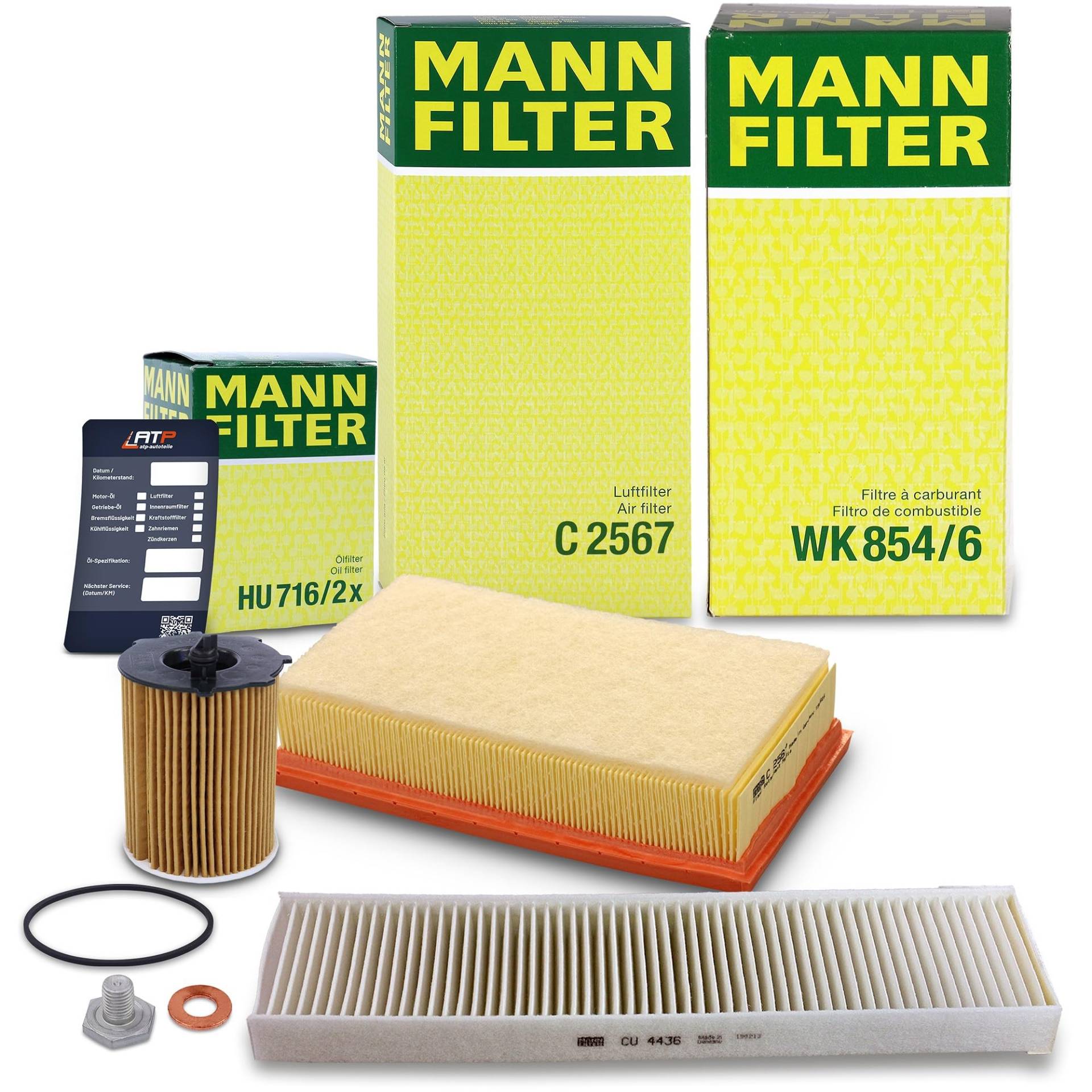 MANN-FILTER Inspektionspaket Filterset 1x Ölfilter, 1x Luftfilter, 1x Innenraumfilter, 1x Ölablassschraube mit Dichtring, 1x Ölwechselanhänger Kompatibel mit MINI MINI (R56), MINI CLUBMAN (R55) von Generisch