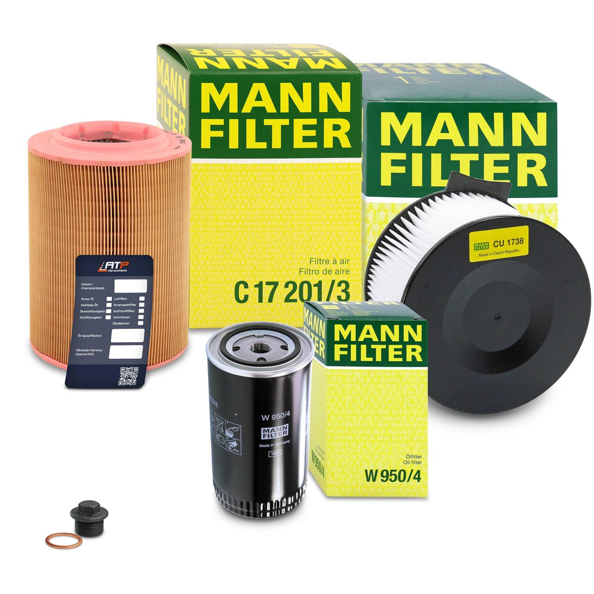 MANN-FILTER Inspektionspaket Filterset 1x Ölfilter, 1x Luftfilter, 1x Innenraumfilter, 1x Ölablassschraube mit Dichtring, 1x Ölwechselanhänger Kompatibel mit VW TRANSPORTER T4 von Generisch