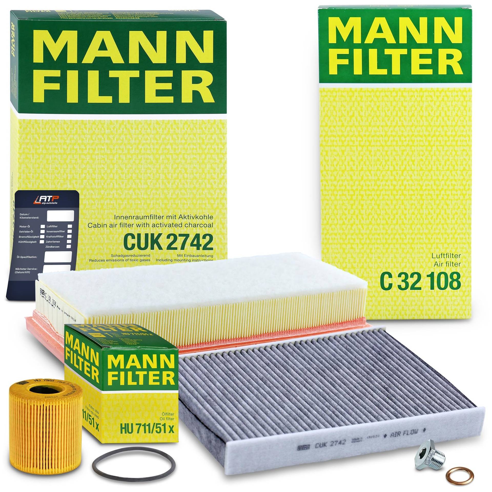 MANN-FILTER Inspektionspaket Filterset 1x Ölfilter, 1x Luftfilter, 1x Innenraumfilter, 1x Ölablassschraube mit Dichtring Kompatibel mit CITROËN C5 III (RD_) (RW_), PEUGEOT 407 (6D_) (6C_) (6E_) von Generisch