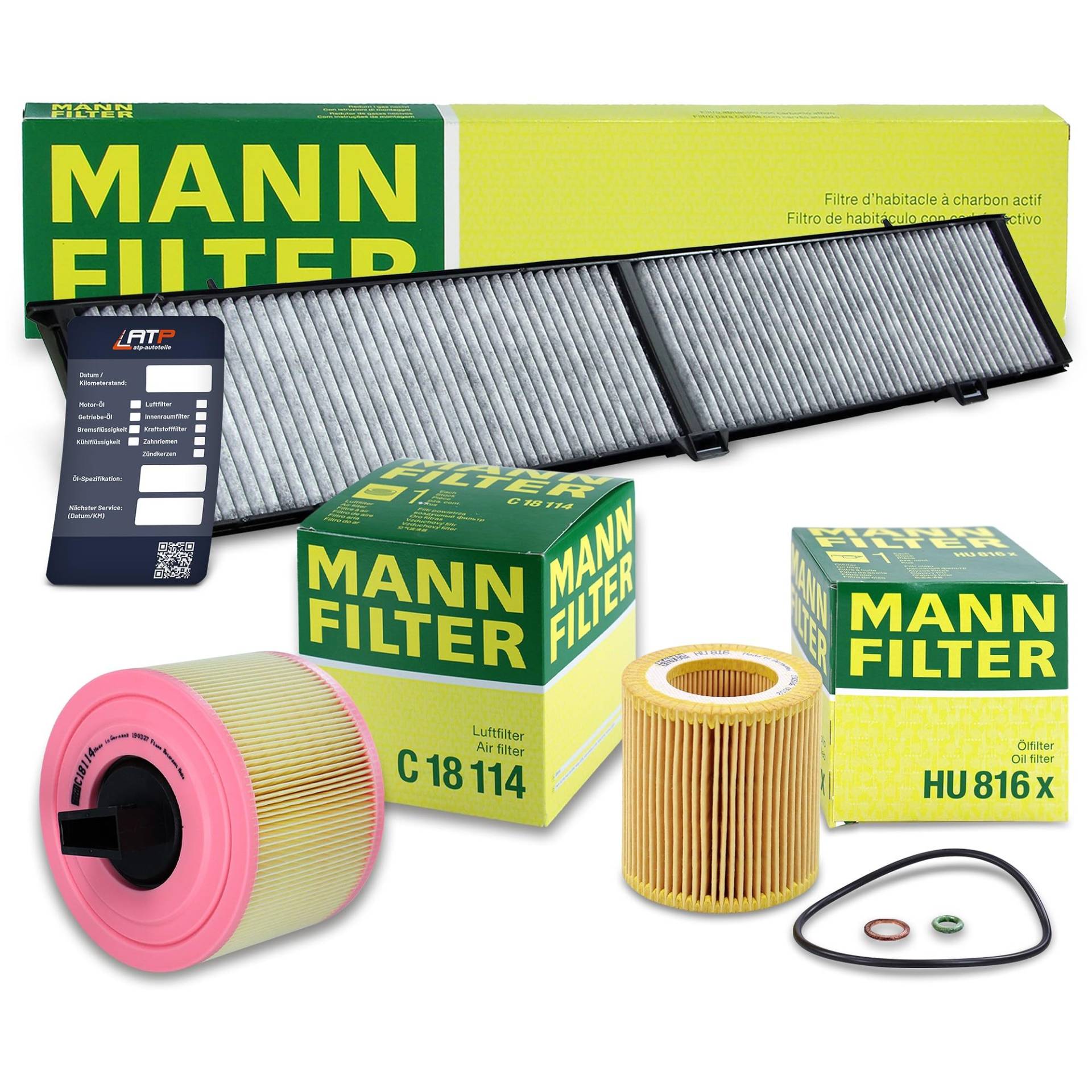 MANN-FILTER Inspektionspaket Filterset 1x Ölfilter, 1x Luftfilter, 1x Innenraumfilter (Aktivkohle), 1x Ölwechselanhänger Kompatibel mit BMW 1er (E81)(E87)(E88)(E82), 3er (E90)(E93)(E92)(E91), X1 (E84) von Generisch