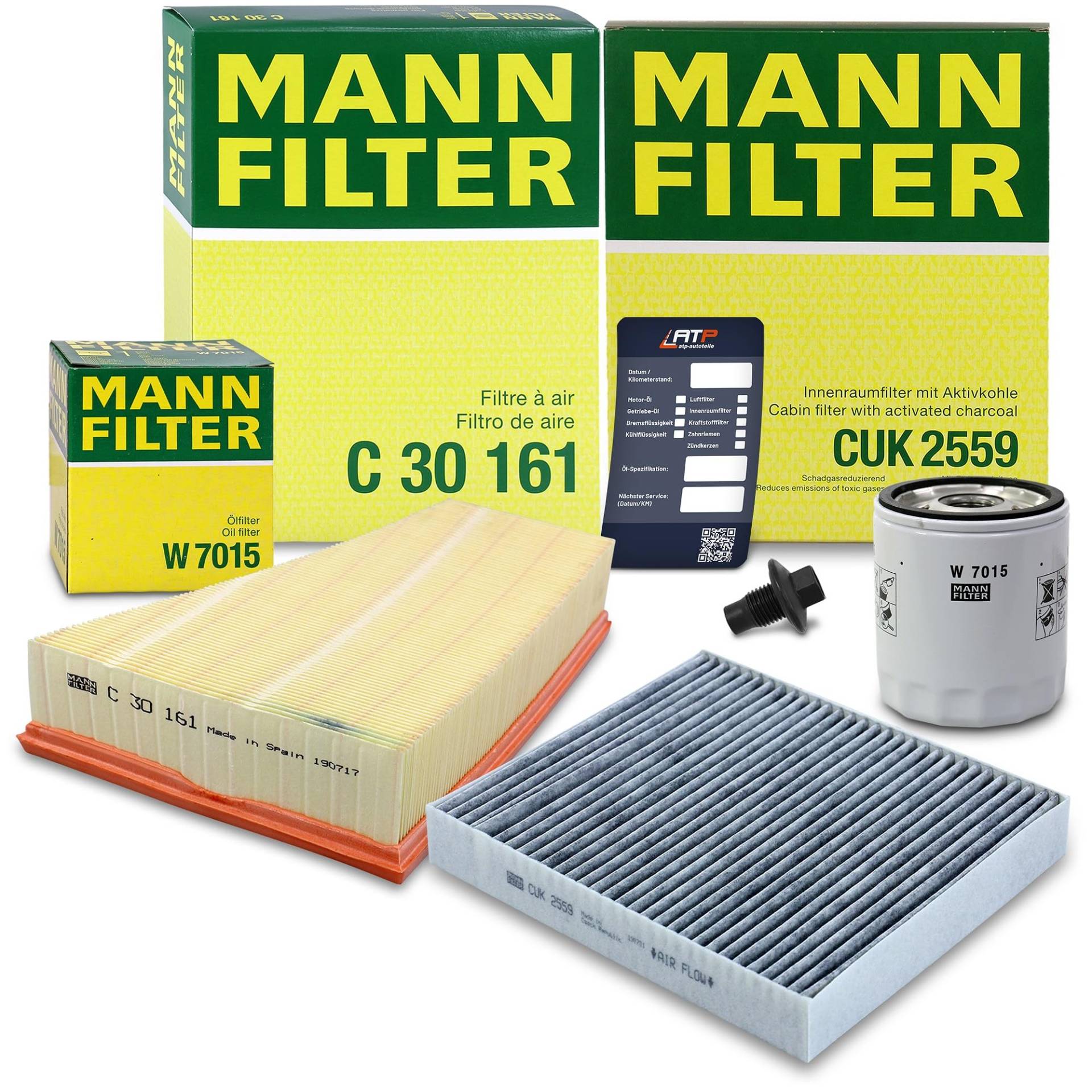 MANN-FILTER Inspektionspaket Filterset 1x Ölfilter, 1x Luftfilter, 1x Innenraumfilter (Aktivkohle), Kompatibel mit FORD GALAXY Mk2 (WA6), MONDEO Mk4 (BA7), S-MAX (WA6) von MANN-FILTER