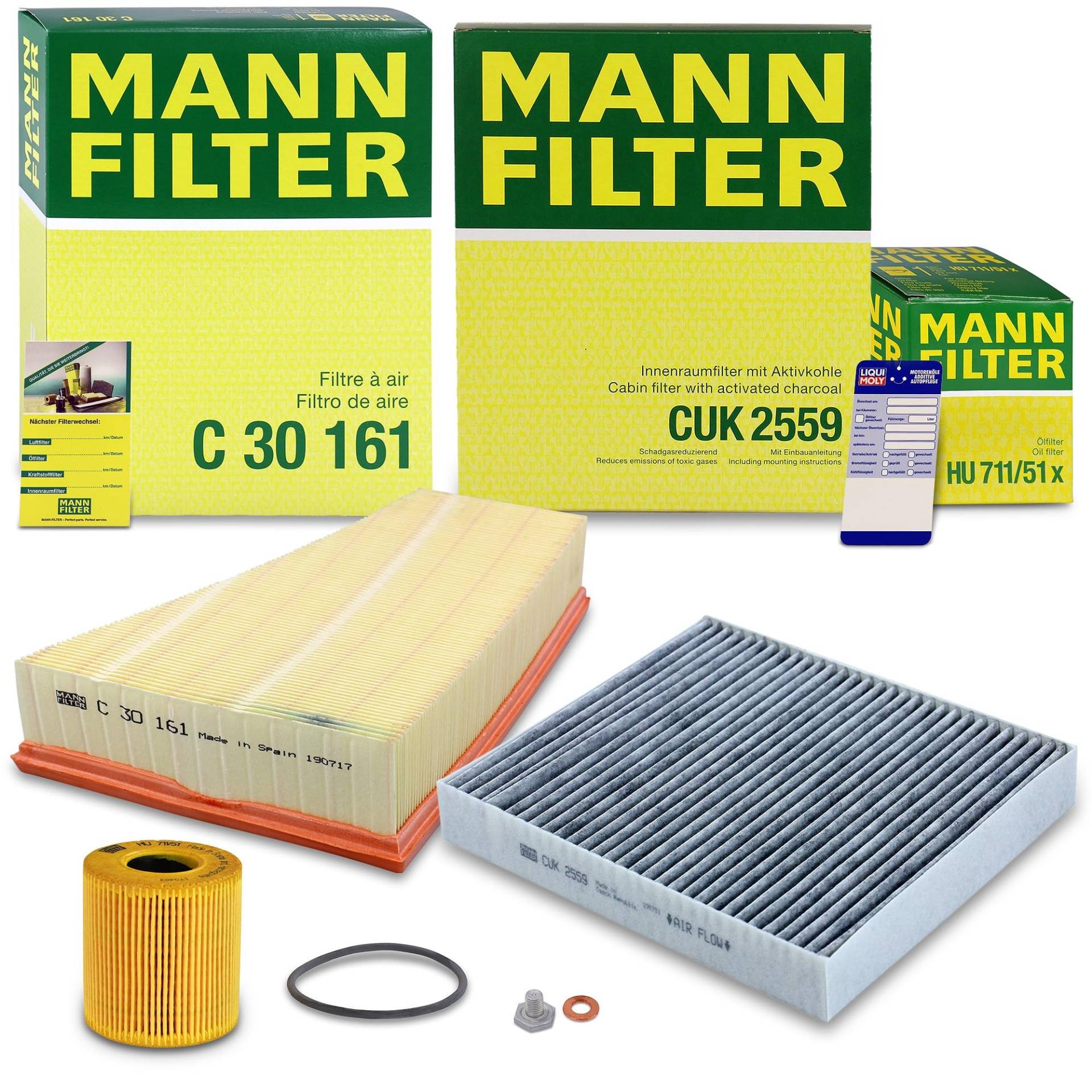 MANN-FILTER Inspektionspaket Filterset 1x Ölfilter, 1x Luftfilter, 1x Innenraumfilter (Aktivkohle), Kompatibel mit FORD GALAXY Mk2 (WA6), MONDEO Mk4 (BA7), S-MAX (WA6) von Generisch