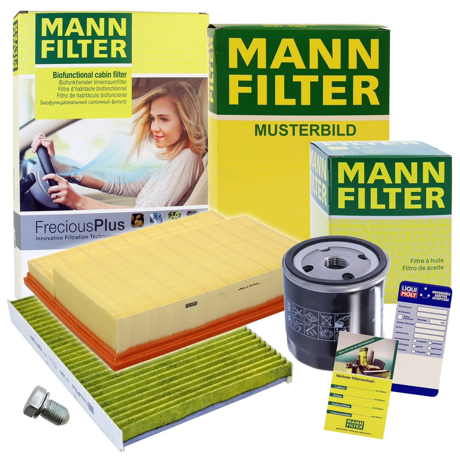 MANN-FILTER Inspektionspaket Filterset 1x Ölfilter, 1x Luftfilter, 1x Innenraumfilter (Aktivkohle), Kompatibel mit FORD GALAXY Mk2 (WA6), MONDEO Mk4 (BA7), S-MAX (WA6) von Generisch