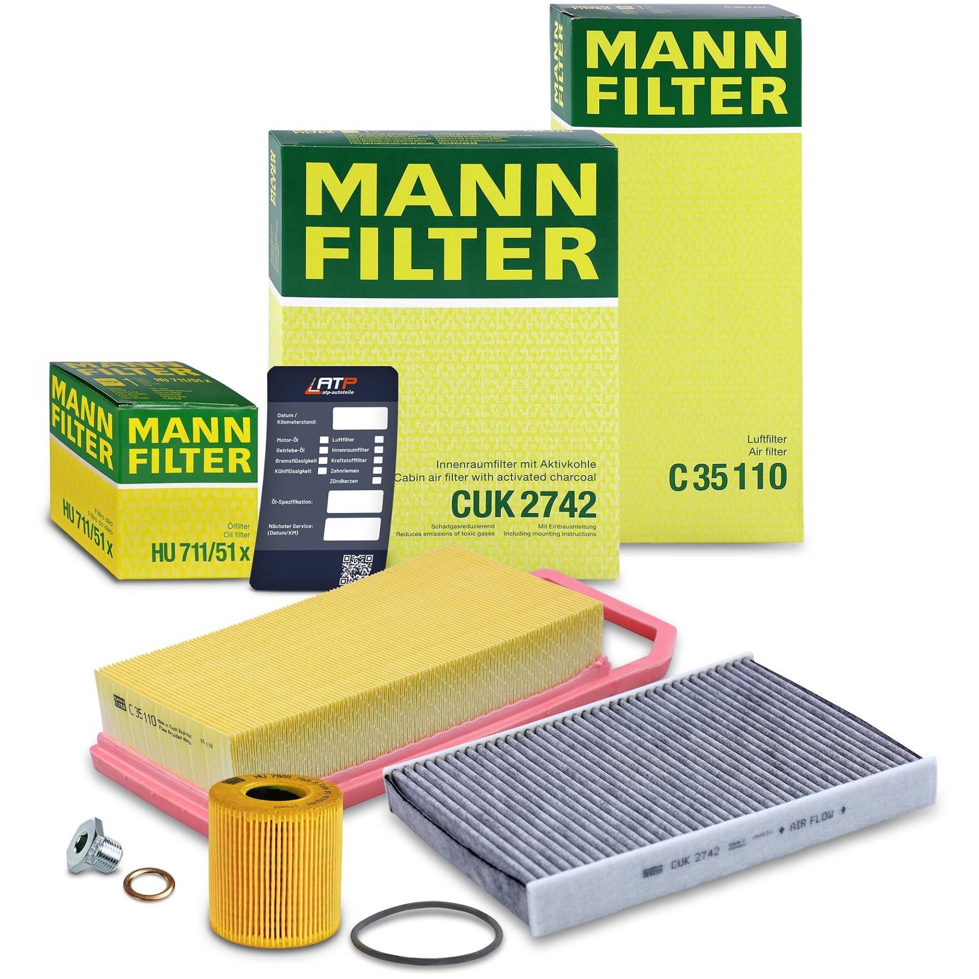 MANN-FILTER Inspektionspaket Filterset 1x Ölfilter, 1x Luftfilter, 1x Innenraumfilter (Aktivkohlefilter), + Dichtring Kompatibel mit CITROËN C5 III (RD_)(RW_), PEUGEOT 407 (6D_)(6E_) von Generisch