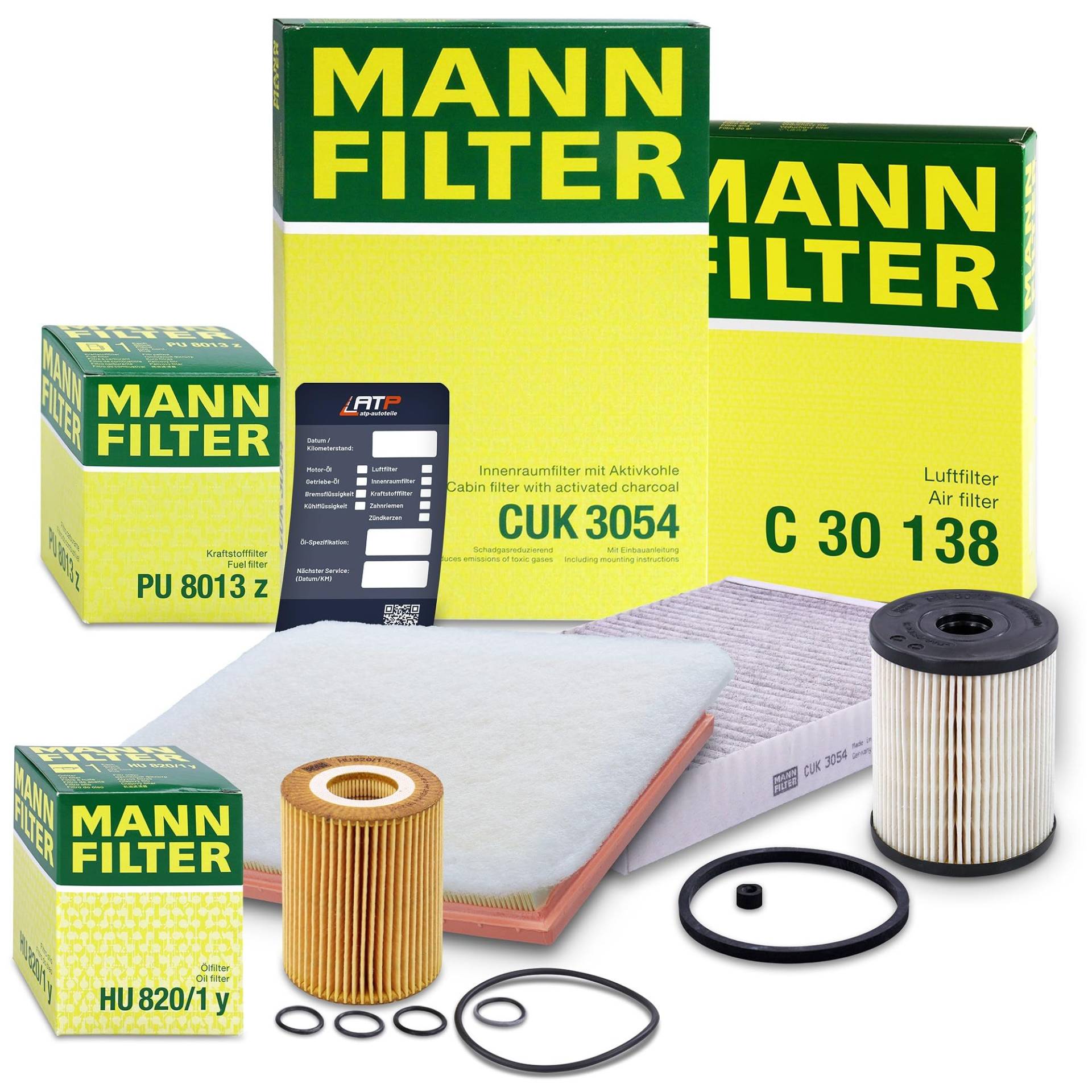 MANN-FILTER Inspektionspaket Filterset 1x Ölfilter, 1x Luftfilter, 1x Innenraumfilter (Aktivkohlefilter), 1x Kraftstofffilter, 1x Ölwechselanhänger Kompatibel mit OPEL ASTRA H (A04) (L70) von Generisch