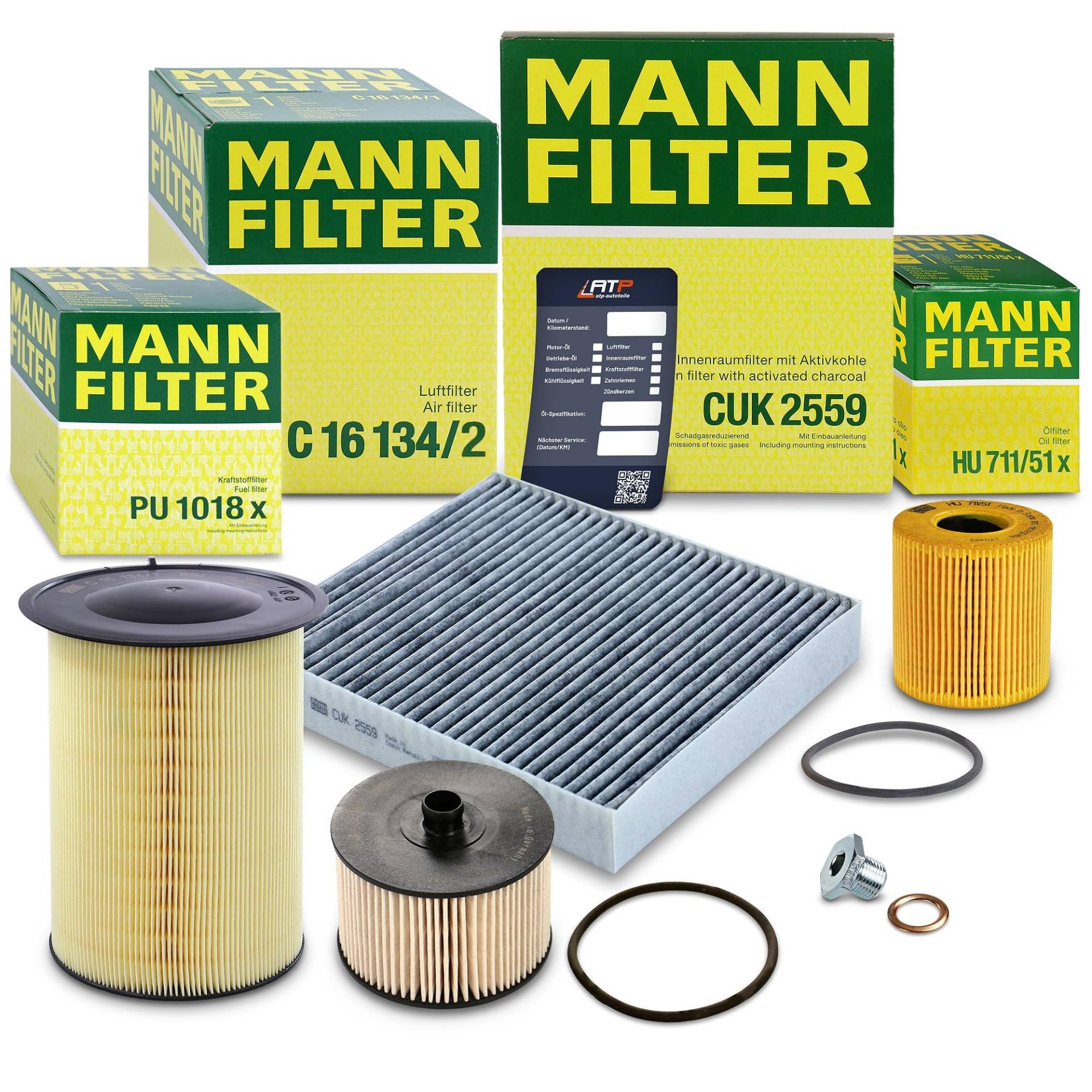 MANN-FILTER Inspektionspaket Filterset 1x Ölfilter, 1x Luftfilter, 1x Innenraumfilter (Aktivkohlefilter), 1x Kraftstofffilter Kompatibel mit FORD C-MAX (DM2), KUGA I von Generisch