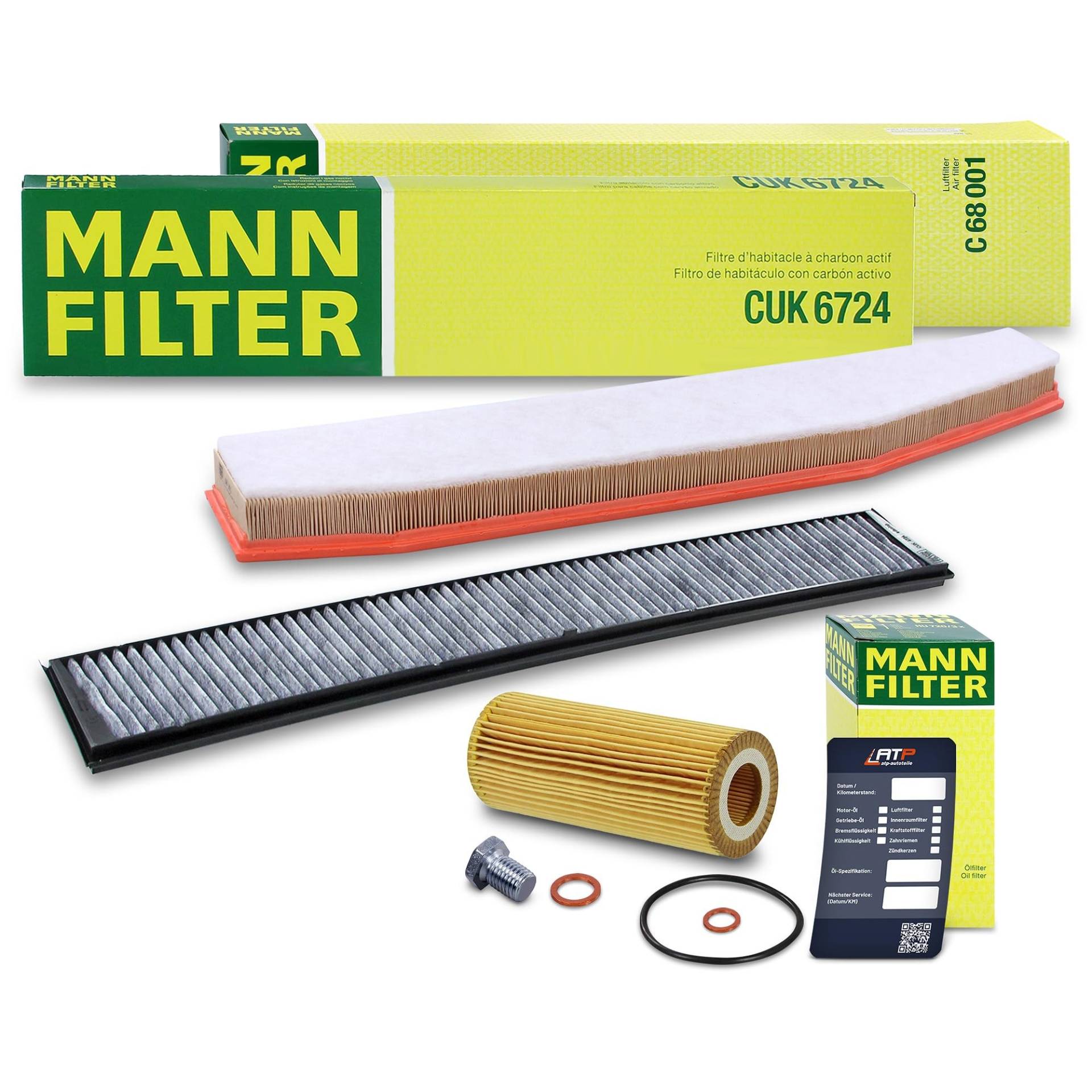 MANN-FILTER Inspektionspaket Filterset 1x Ölfilter, 1x Luftfilter, 1x Innenraumfilter (Aktivkohlefilter), 1x Ölablassschraube mit Dichtring, 1x Ölwechselanhänger Kompatibel mit BMW X3 (E83) von Generisch