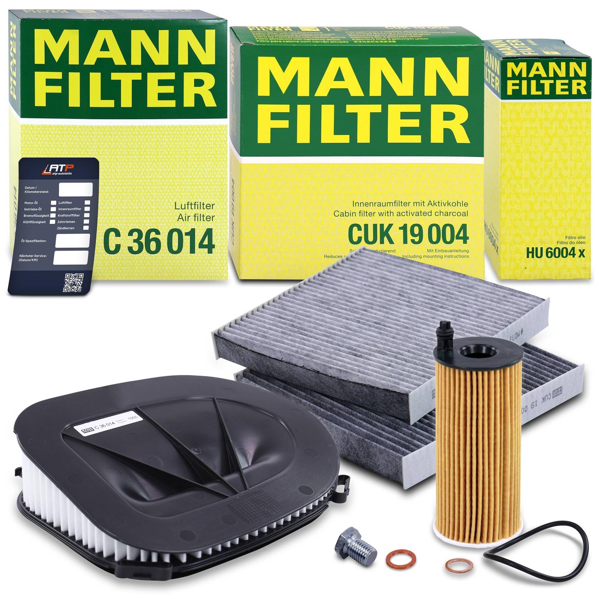 MANN-FILTER Inspektionspaket Filterset 1x Ölfilter, 1x Luftfilter, 1x Innenraumfilter (Aktivkohlefilter), 1x Ölablassschraube mit Dichtring, 1x Ölwechselanhänger Kompatibel mit BMW X3 (F25) von Generisch