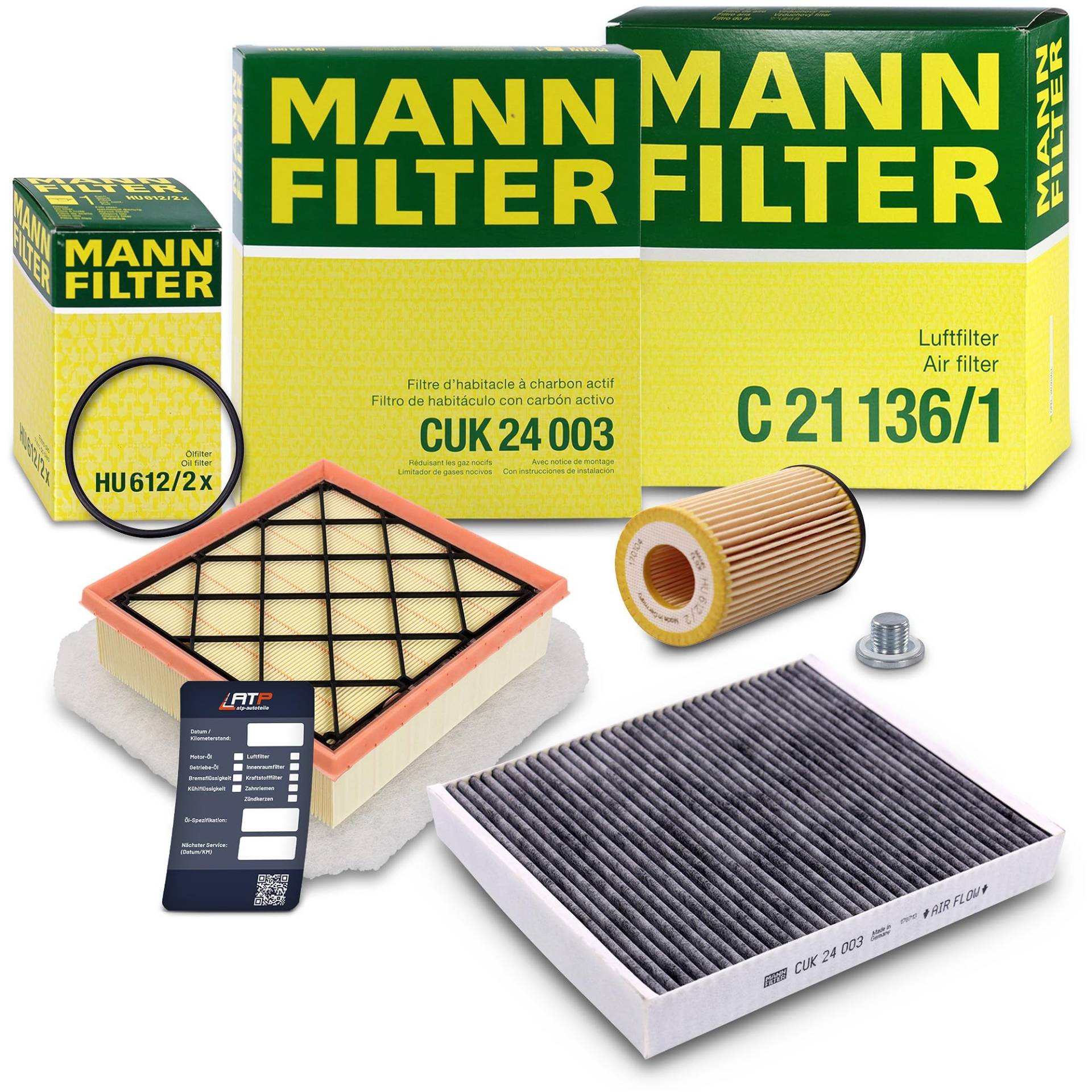 MANN-FILTER Inspektionspaket Filterset 1x Ölfilter, 1x Luftfilter, 1x Innenraumfilter (Aktivkohlefilter), 1x Ölablassschraube mit Dichtring, 1x Ölwechselanhänger Kompatibel mit OPEL MERIVA B (S10) von Generisch