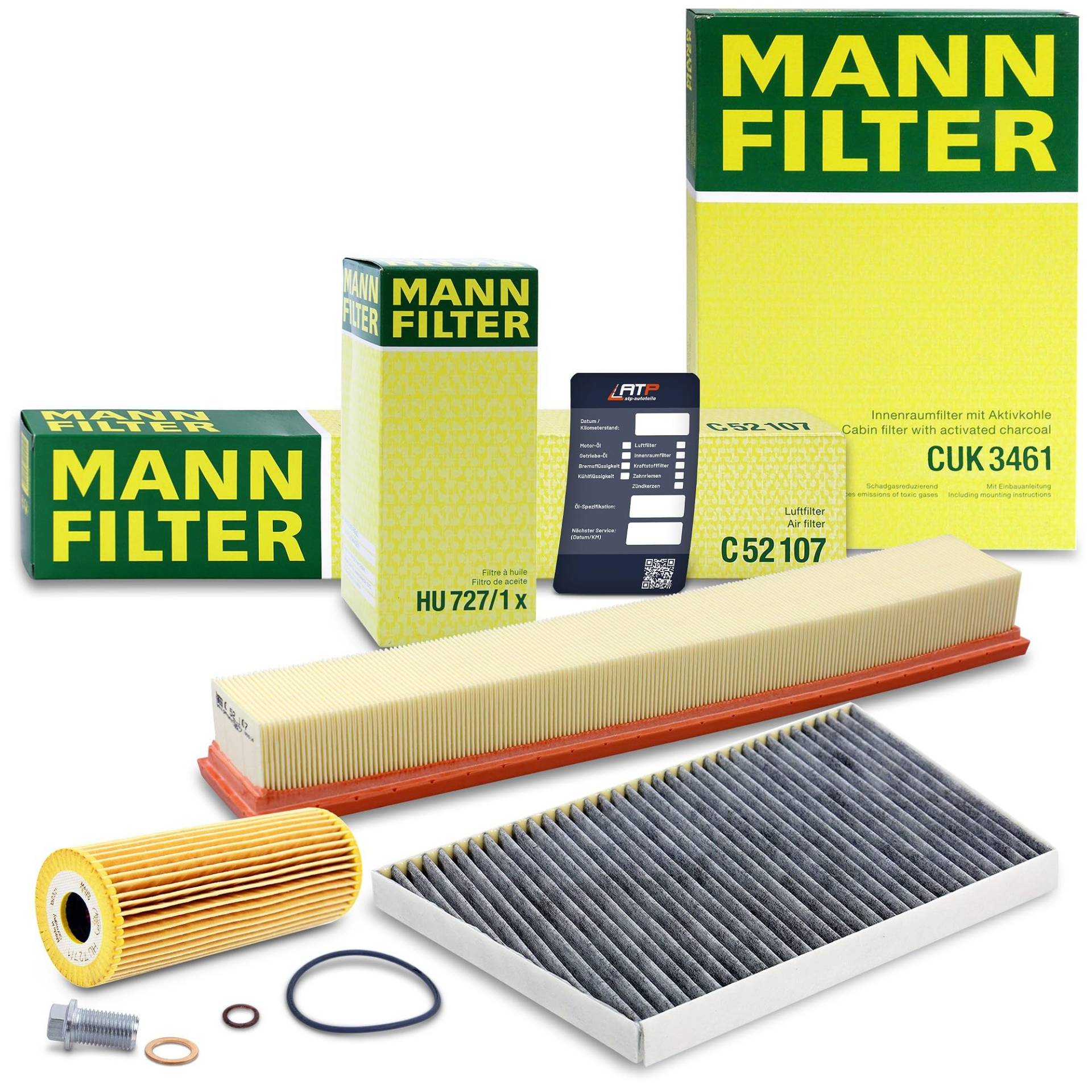 MANN-FILTER Inspektionspaket Filterset 1x Ölfilter, 1x Luftfilter, 1x Innenraumfilter (Aktivkohlefilter), 1x Ölablassschraube mit Dichtring Kompatibel mit MERCEDES-BENZ C-Klasse (W203) (CL203) (S203) von Generisch