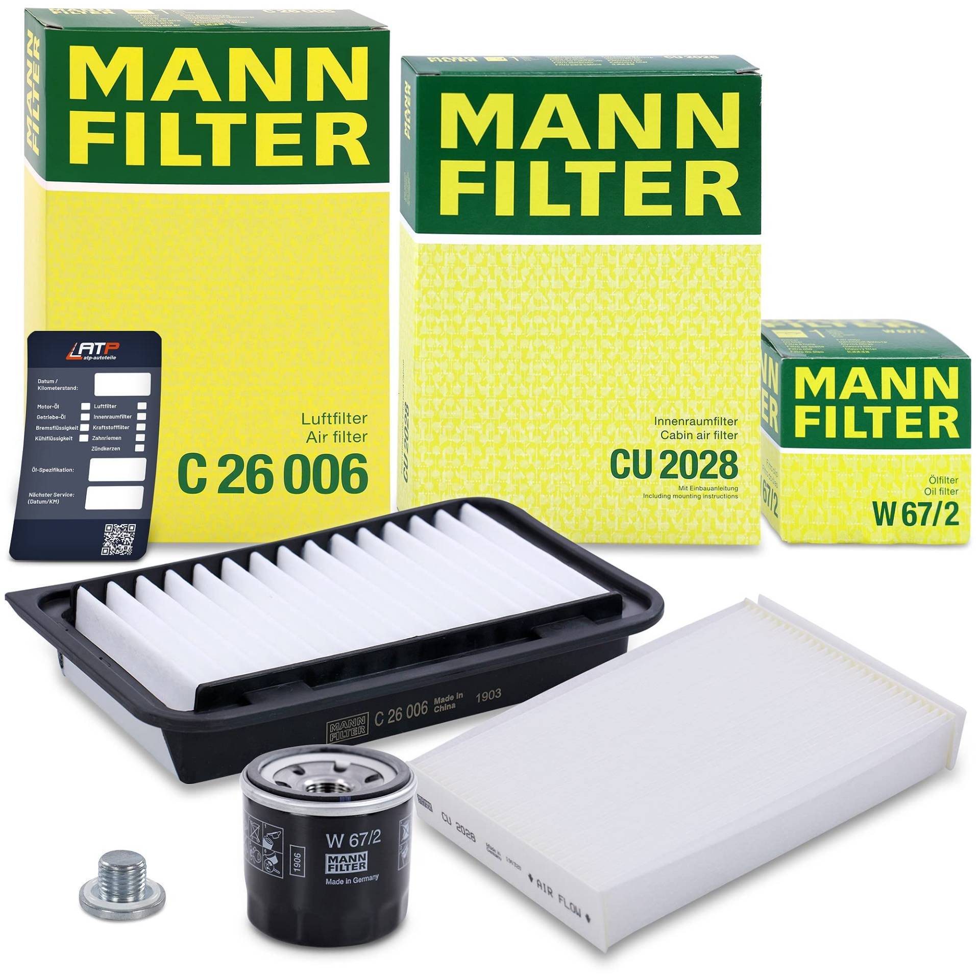 MANN-FILTER Inspektionspaket Filterset 1x Ölfilter, 1x Luftfilter, 1x Innenraumfilter (Aktivkohlefilter), 1x Ölablassschraube mit Dichtring Kompatibel mit OPEL AGILA (B) (H08), SUZUKI SPLASH (EX) von Generisch