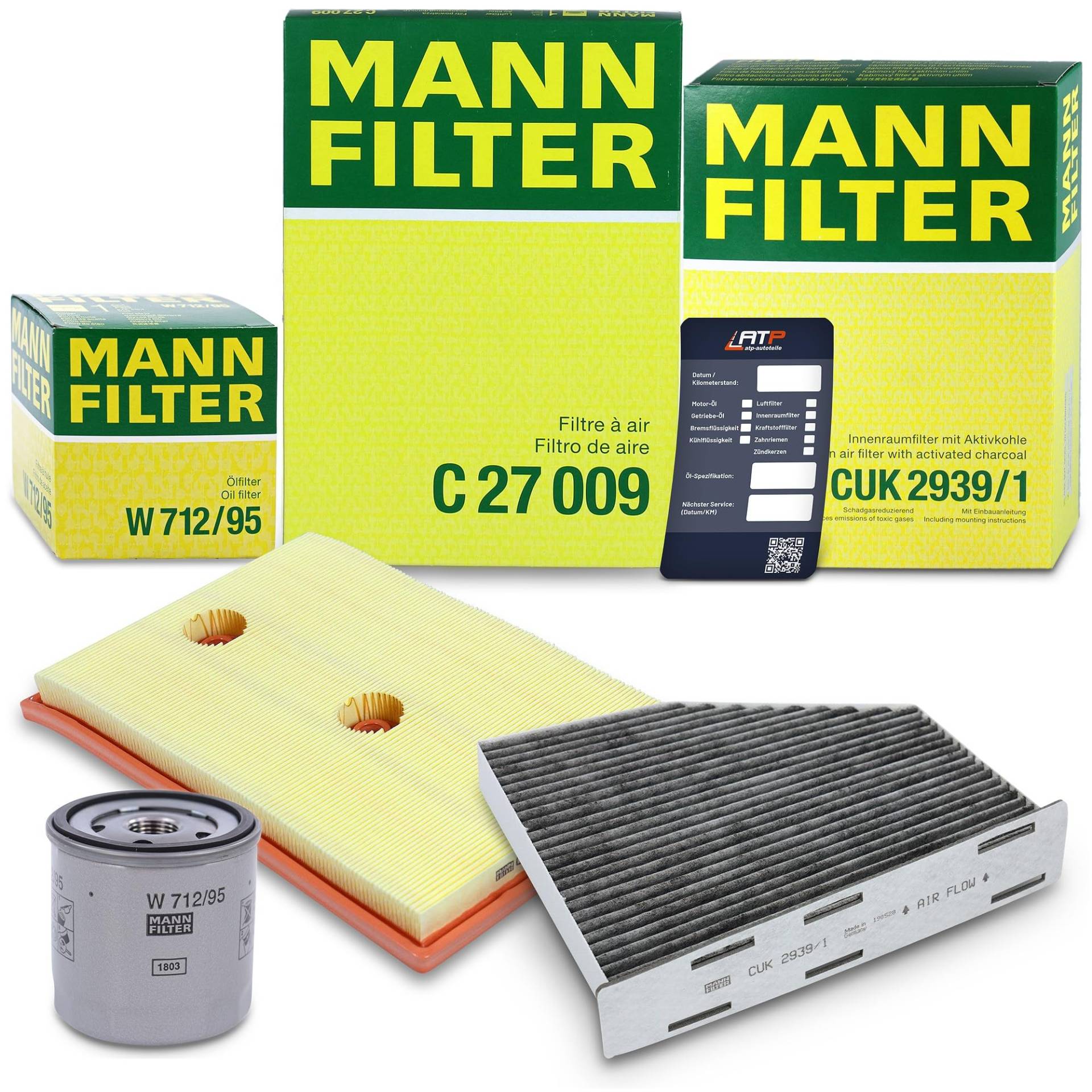 MANN-FILTER Inspektionspaket Filterset 1x Ölfilter, 1x Luftfilter, 1x Innenraumfilter (Aktivkohlefilter), 1x Ölwechselanhänger, von Generisch