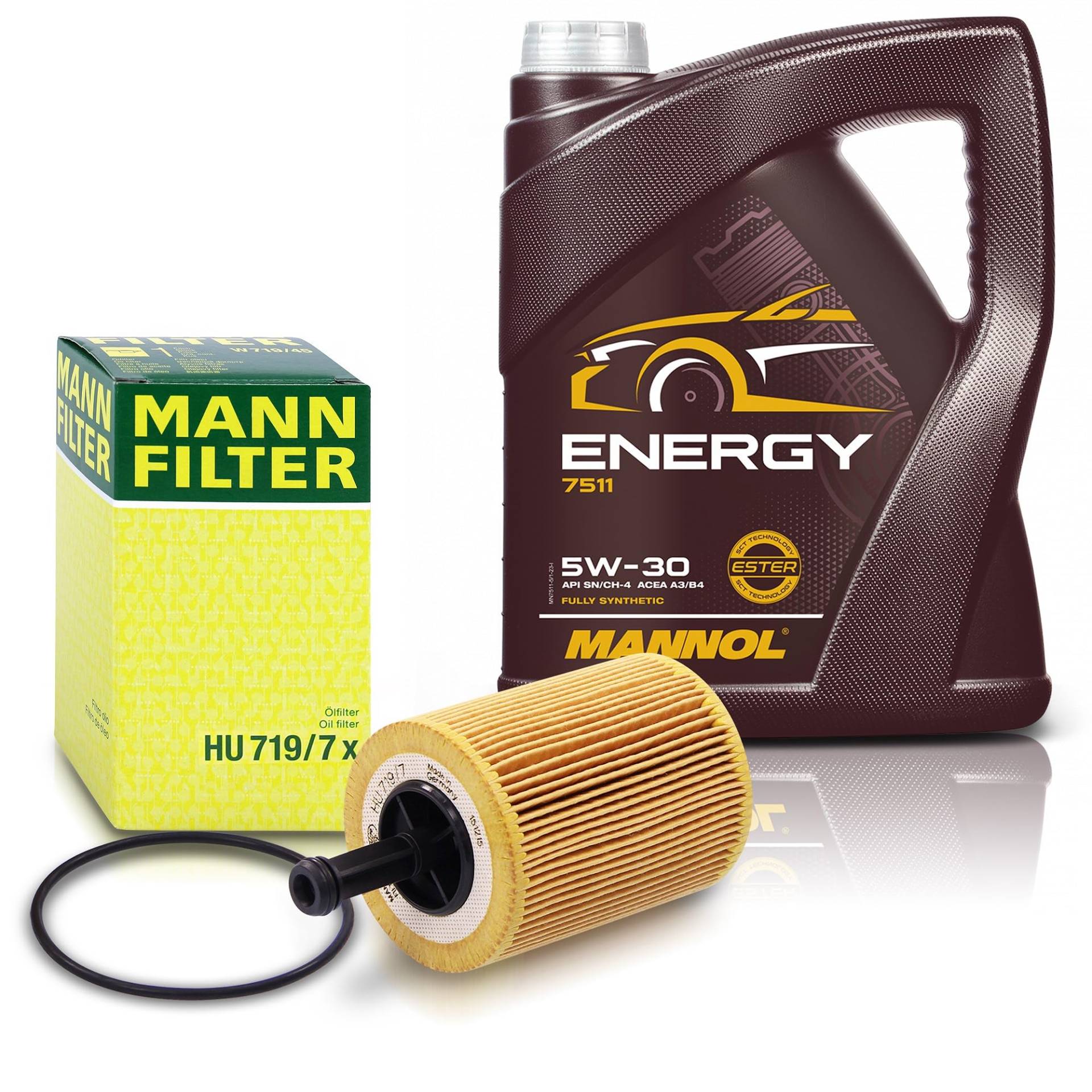 MANN-FILTER Inspektionspaket Filterset 1x Ölfilter, 1x Motoröl 5W-30 MANNOL Energy 5l, von Generisch