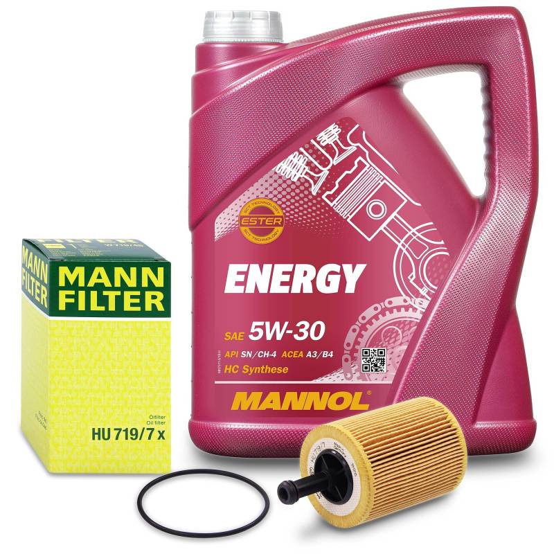 MANN-FILTER Inspektionspaket Filterset 1x Ölfilter, 1x Motoröl 5W-30 MANNOL Energy 5l, von Generisch