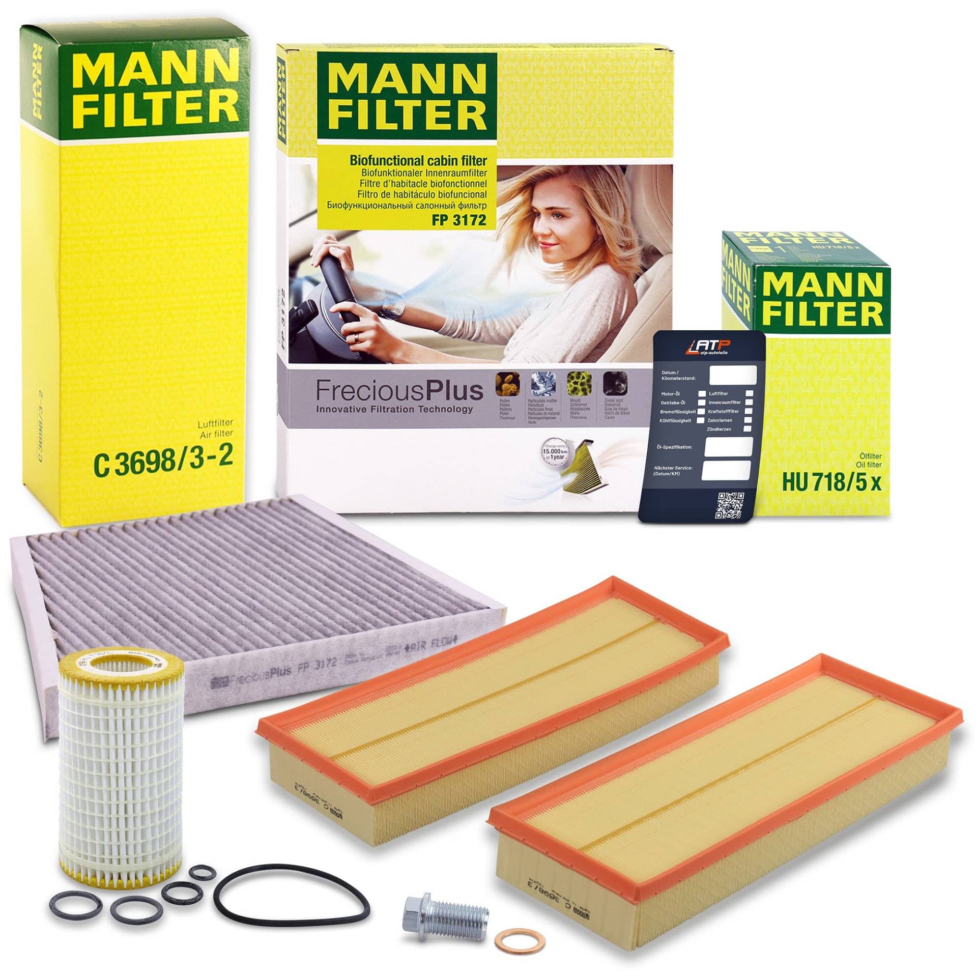 MANN-FILTER Inspektionspaket Filterset 1x Ölfilter, 2x Luftfilter, 1x Innenraumfilter (Aktivkohlefilter), 1x Ölablassschraube Kompatibel mit MERCEDES CLS (C219), E-Klasse (W211)(S211) von Generisch