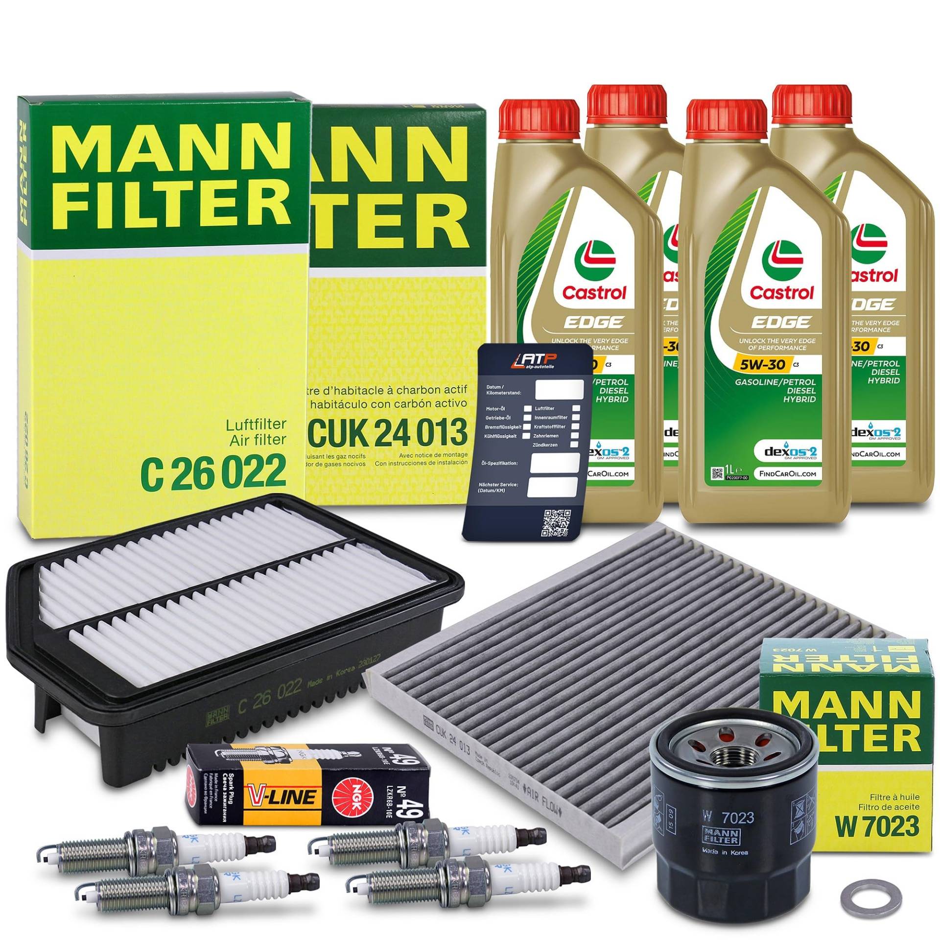 MANN-FILTER Inspektionspaket SET C + 4L CASTROL EDGE 5W-30 C3 Motoröl 40789921 von Generisch