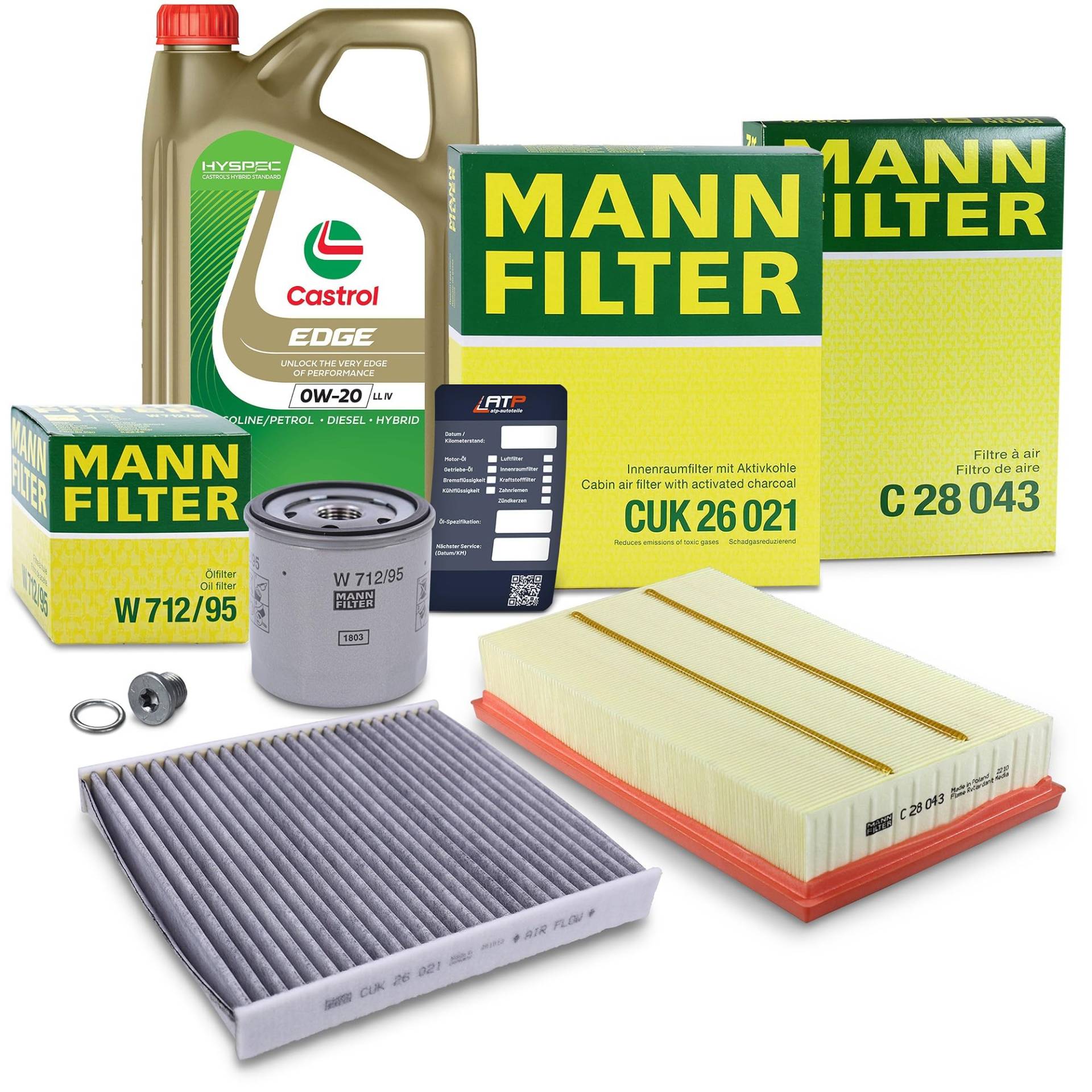 MANN-FILTER Inspektionspaket Set A + 5l 0W-20 LL IV Motoröl 40974541 von Generisch