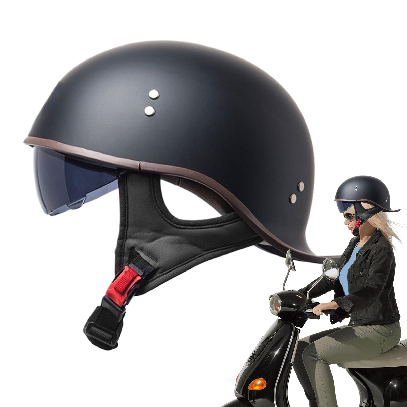 Motorradhelm Für Erwachsene | Offroad-Halbschalenhelm Mit Visier,Stoßdämpfende Leichtbauweise Für Straßenfahrten Und Motocross-Rennen Motorradhelm Für Erwachsene | Offroad-Halbschalenhelm Mit Visier,Stoßdämpfende Leichtbauweise Für Straßenfahrten Und Motocross-Rennen von Generisch