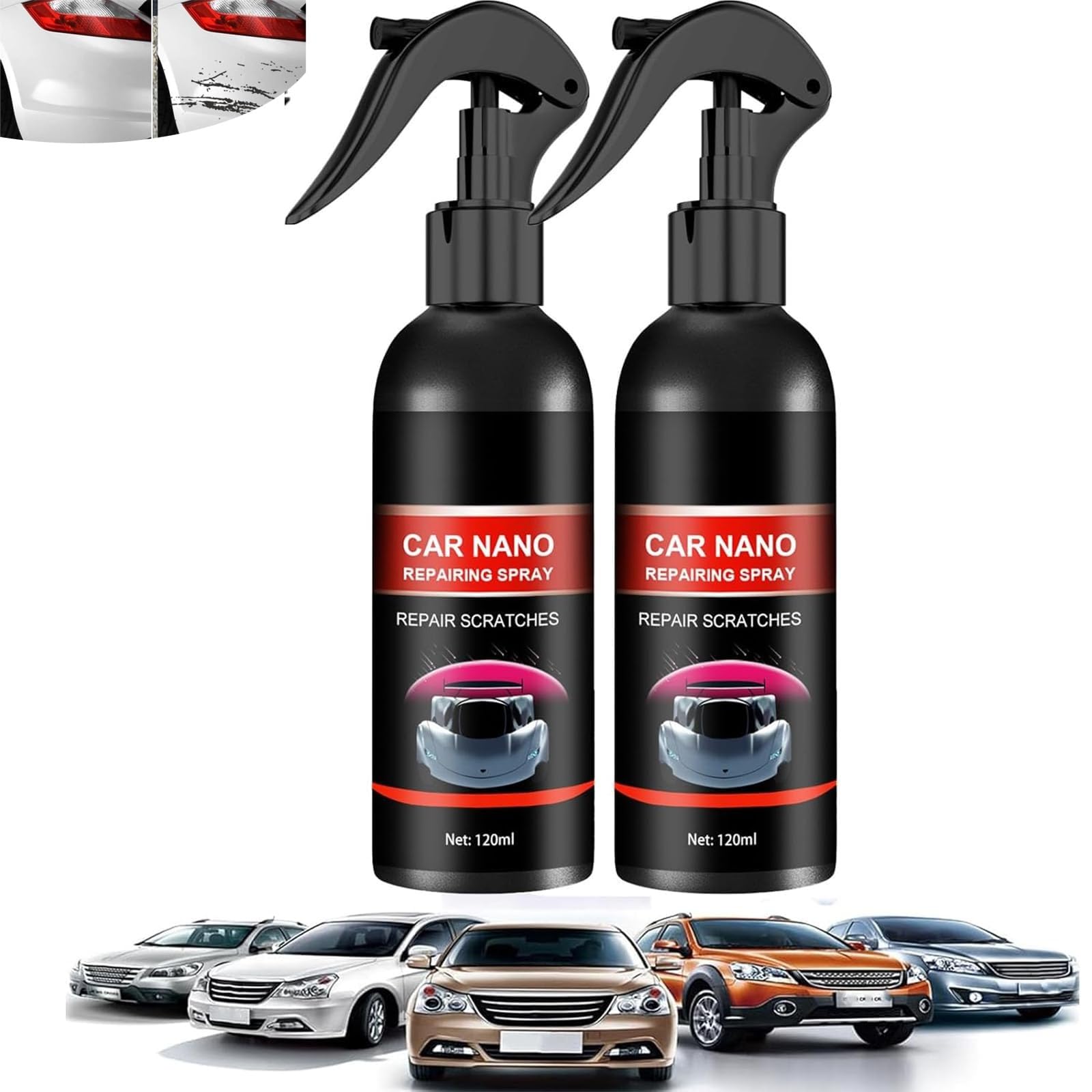 Nurafix Nano-Autospray, Nurafix Scratch Fix Politur-Spray für Auto-Detailing Glasscoat Autopolitur, Nano-Auto-Kratzer-Reparaturspray, Auto-Nano-Kratzer-Reparaturspray für alle Autos (2 Stück) von Generisch