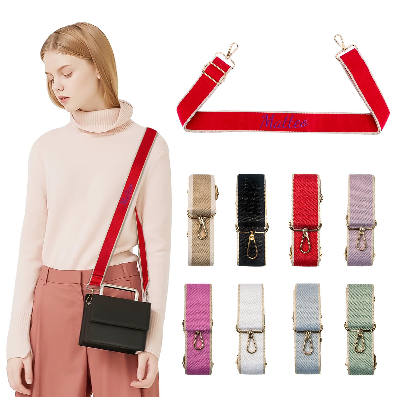 Personalisierte Schulterriemen Für Taschen, Schultergurt Für Taschen, Rot Schulterriemen, Taschengurte Zum Wechseln, Gurt Für Umhängetasche Riemen Für Umhängetasche, Breite 3,8cm Einstellbar 66-128cm von Generisch