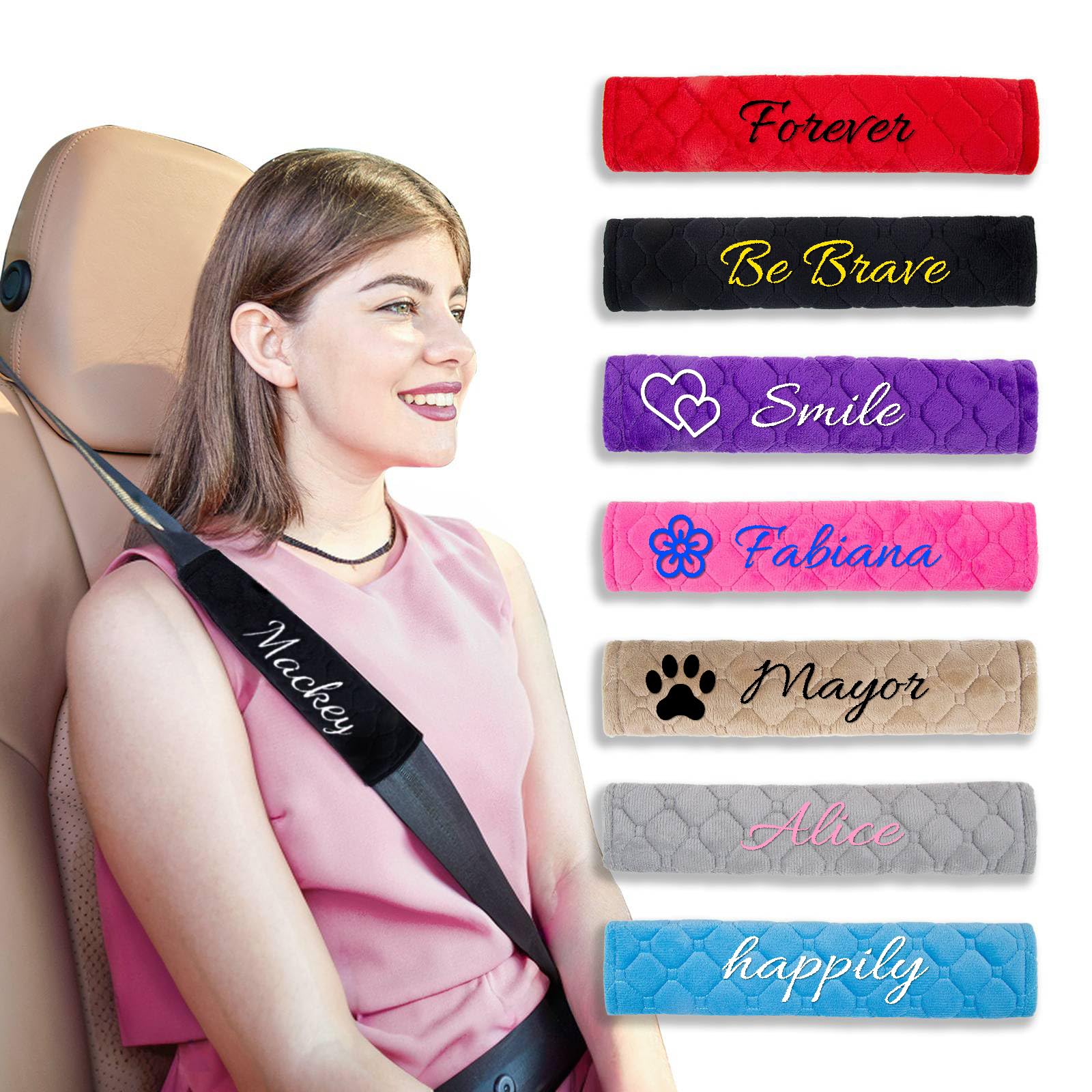 5 Stück Personalized Gurtpolster Auto, Besticktes Sicherheitsgurt Polster, Autogurt Polster Gurtschoner Auto Gurtpolster Erwachsene, Gurtschutz Kinder Auto 25,5cm/10 Zoll Mehrfarbig von Generisch