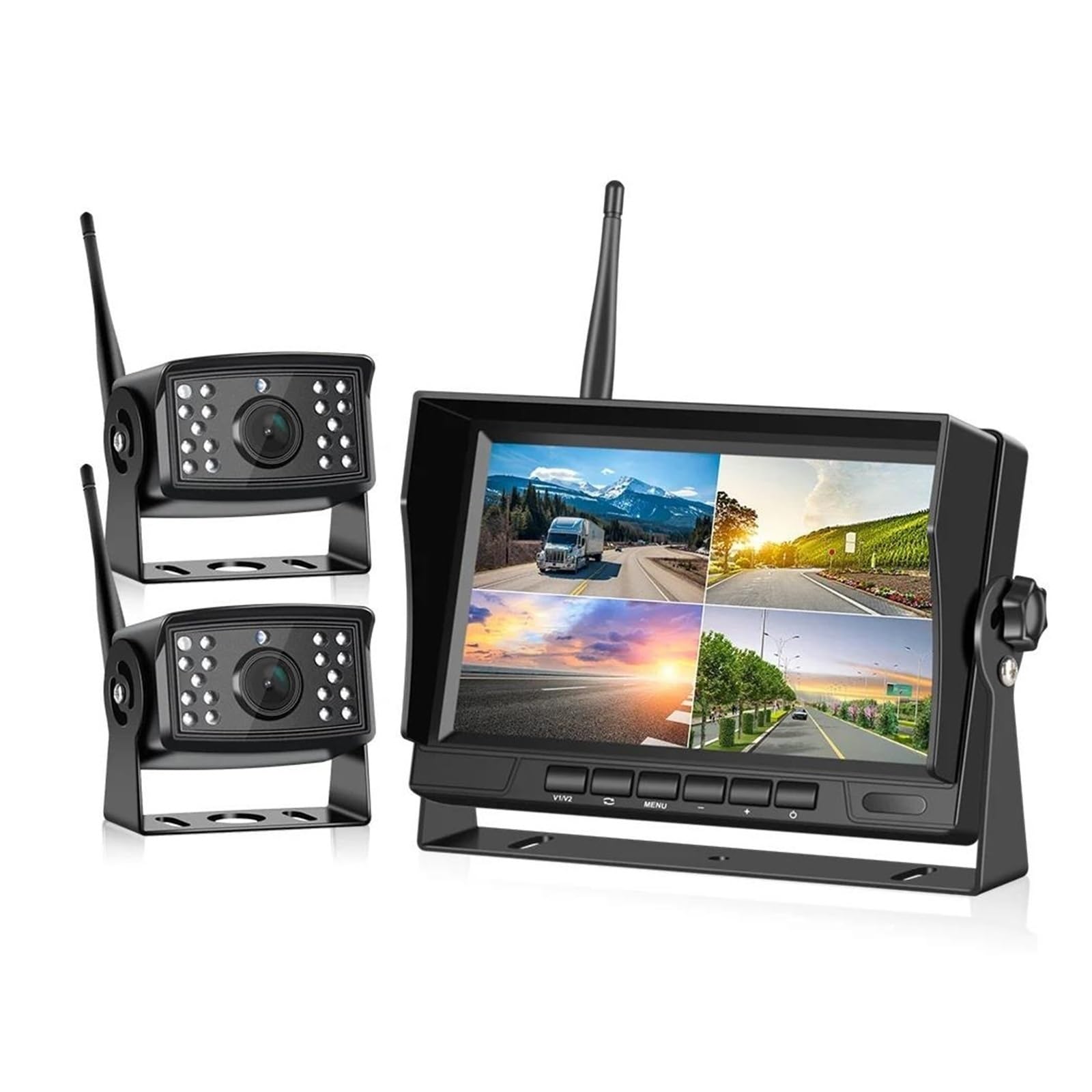 Rückfahrkamera Auto 7 Zoll AHD Wireless DVR Auto Monitor Display Fahrzeug Bildschirm Rückansicht für LKW für Reverse Back Up Recorder WiFi Kamera(Monitor and 2 Camera) von Generisch