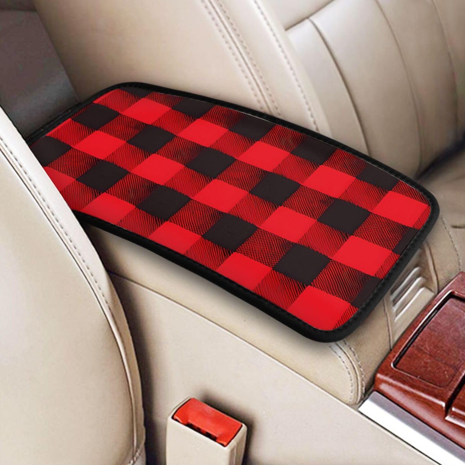 Schwarz und Rot Buffalo Plaid Print Auto Mittelkonsole Abdeckung Auto Armlehne Sitzbox Abdeckung Schutz für die meisten Fahrzeuge SUV LKW von Generisch