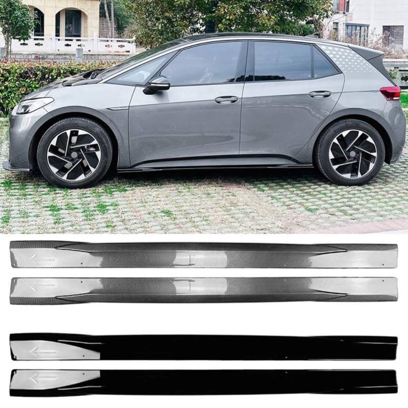 Seitenschweller Splitter Seitenschürze Diffusor Verlängerung Guard Schürze Lippe Spoiler Kompatibel mit VW ID.3 2019+ Body Kit Autozubehör (Glänzend Schwarz) von Generisch