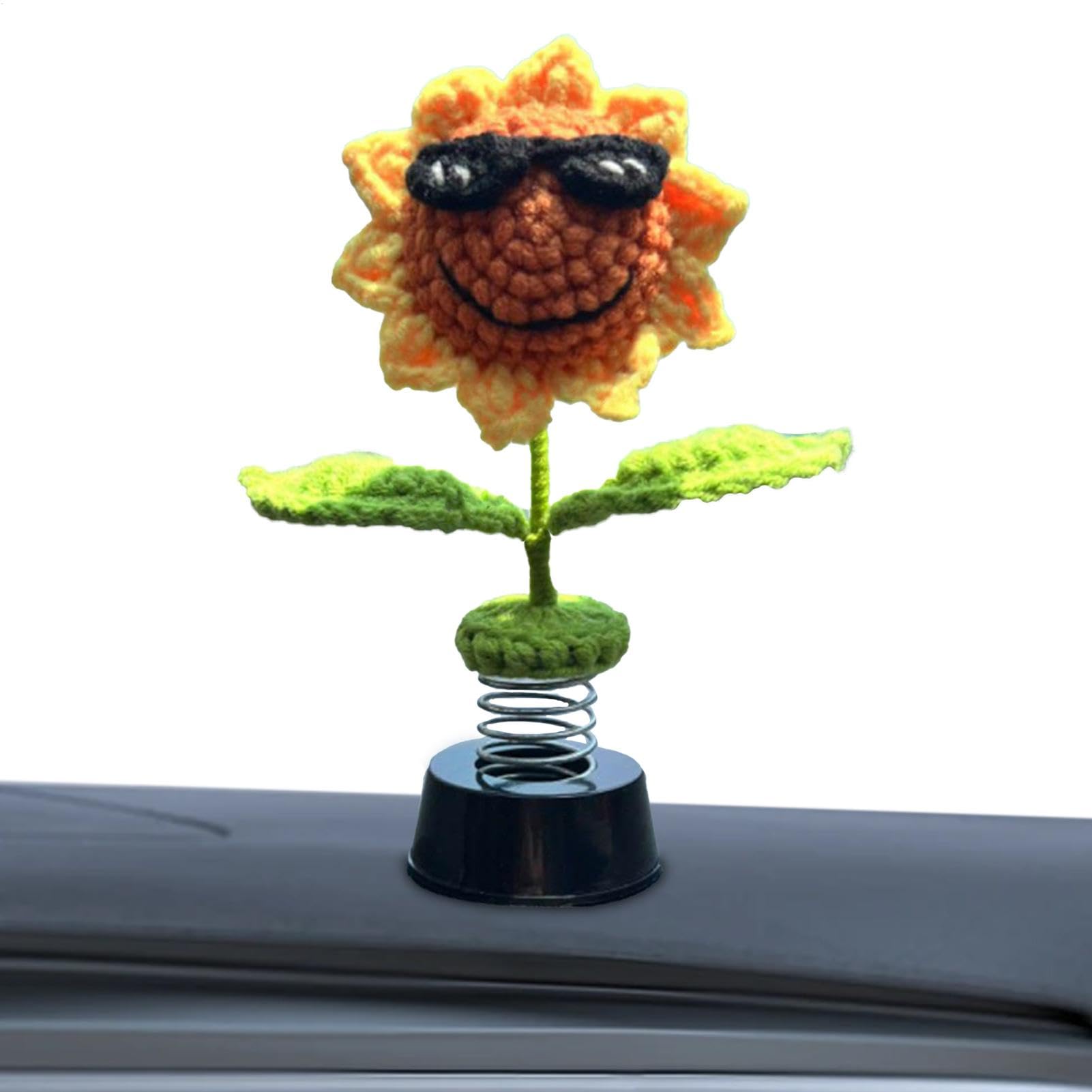 Sonnenblumen-Frosch-Enten-Wackelkopf – Animierte Armaturenbrett-Dekoration für Autos | Einzigartiges Bobble Dancer-Autozubehör, stilvolle und lustige Armaturenbrettdekorationen, handgewebte Auto-Armat von Generisch