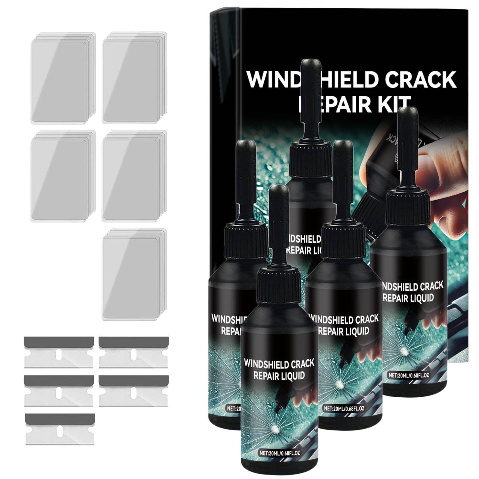 Steinschlag Reparaturset Windschutzscheibe, 2025 Neu Auto Windshield Repair Kit, Reparaturset für Glasrisse zur Reparatur von Windschutzscheiben und Risse in Halbmondform (5pc) von Generisch