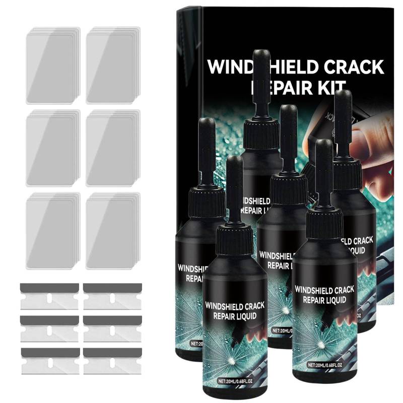 Steinschlag Reparaturset Windschutzscheibe, 2025 Neu Auto Windshield Repair Kit, Reparaturset für Glasrisse zur Reparatur von Windschutzscheiben und Risse in Halbmondform (6pc) von Generisch