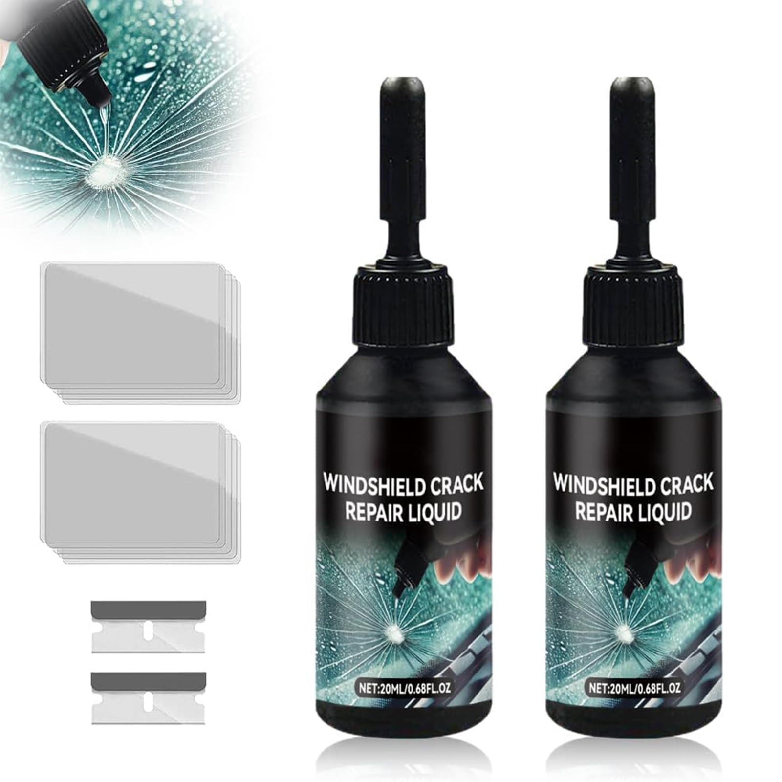 Steinschlag Reparaturset Windschutzscheibe, 2025 Neu Chipped Windshield Repair Kit, Cracks Gone Glass Repair Kit, Glasreparaturflüssigkeit für Reparatur Kratzern Rissen (2PCS) von Generisch