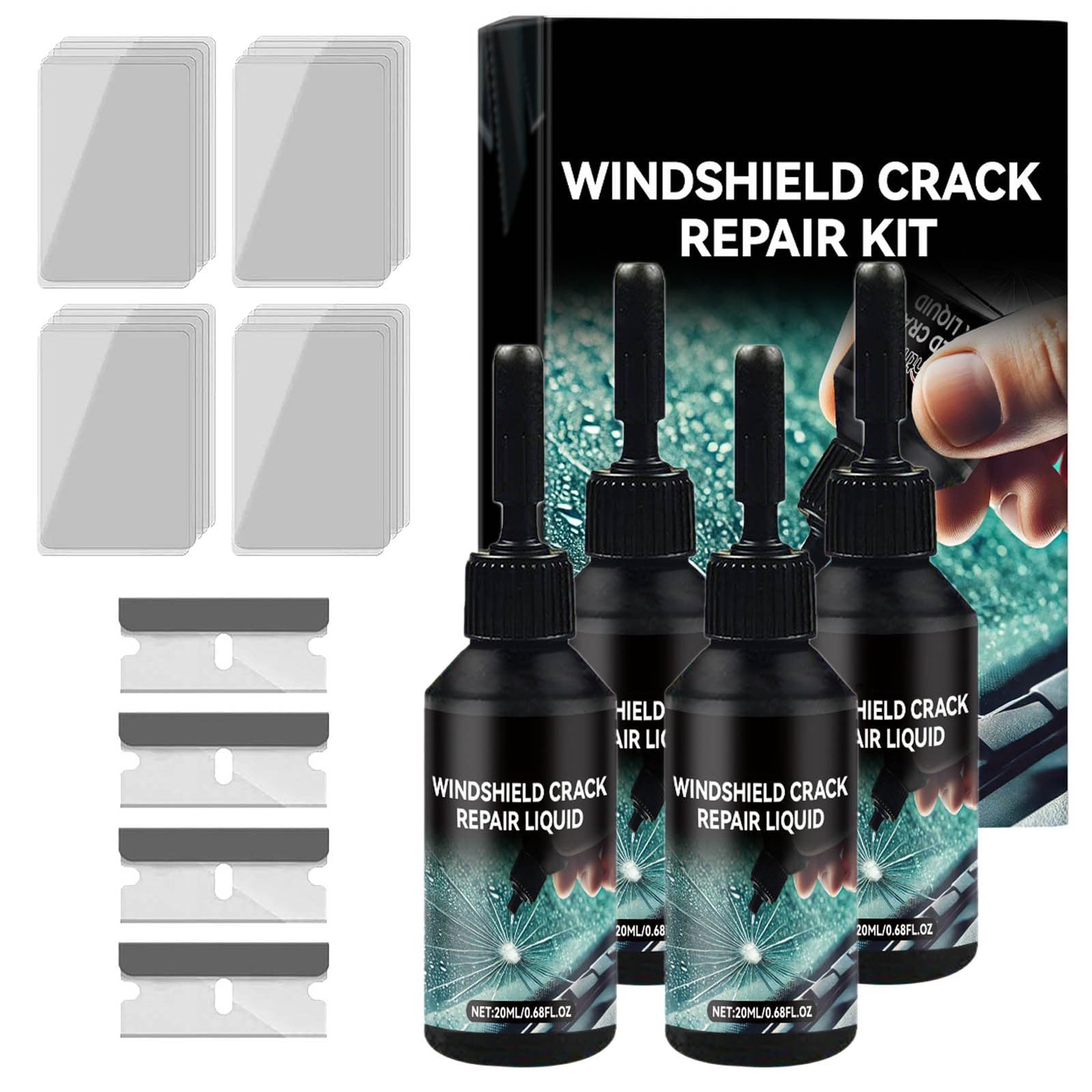 Steinschlag Reparaturset Windschutzscheibe, Windshield Crack Repair Kit, Cracks Gone Glass Repair Kit, Glas Reparatur Flüssigkeit, für Reparatur Kratzern Rissen Löchern (4 Satz) von Generisch