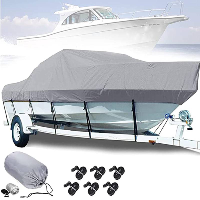 Strapazierfähige 300D-Polyester-Anhänger-Bootsabdeckung für V-Rumpf-Runabout-Boot, grau, 700 x 254 cm, verstellbarer Spanngurt für sicheren Sitz von Generisch