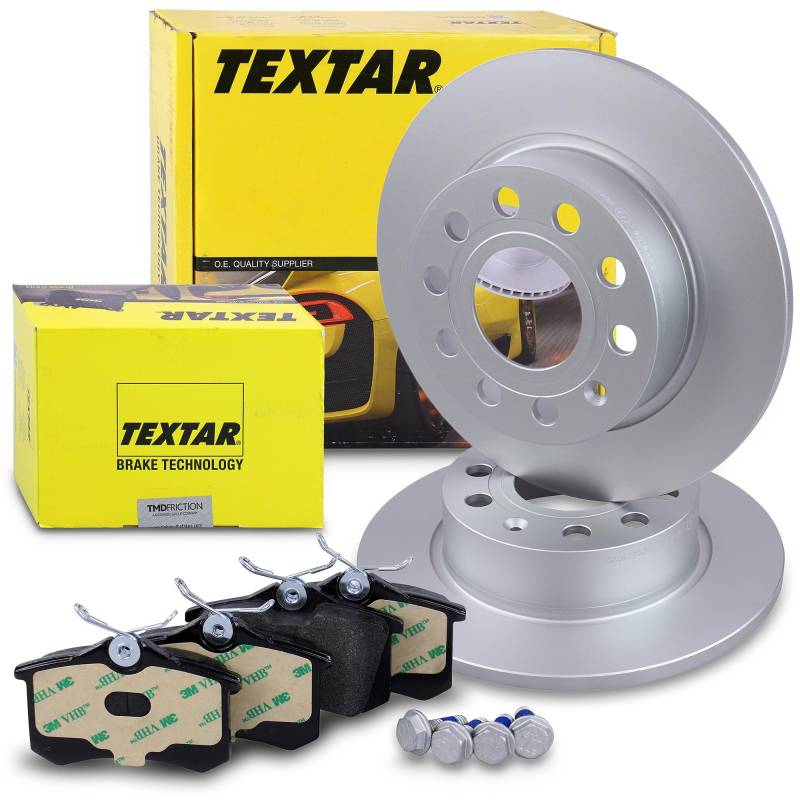 TEXTAR Bremsenset Hinterachse inkl. Bremsscheiben hinten Ø 253 mm voll und Bremsbeläge hinten Kompatibel mit AUDI A3, SEAT LEON, TOLEDO, SKODA OCTAVIA, VW BEETL, CADDY, GOLF, JETTA, SCIROCCO von Generisch