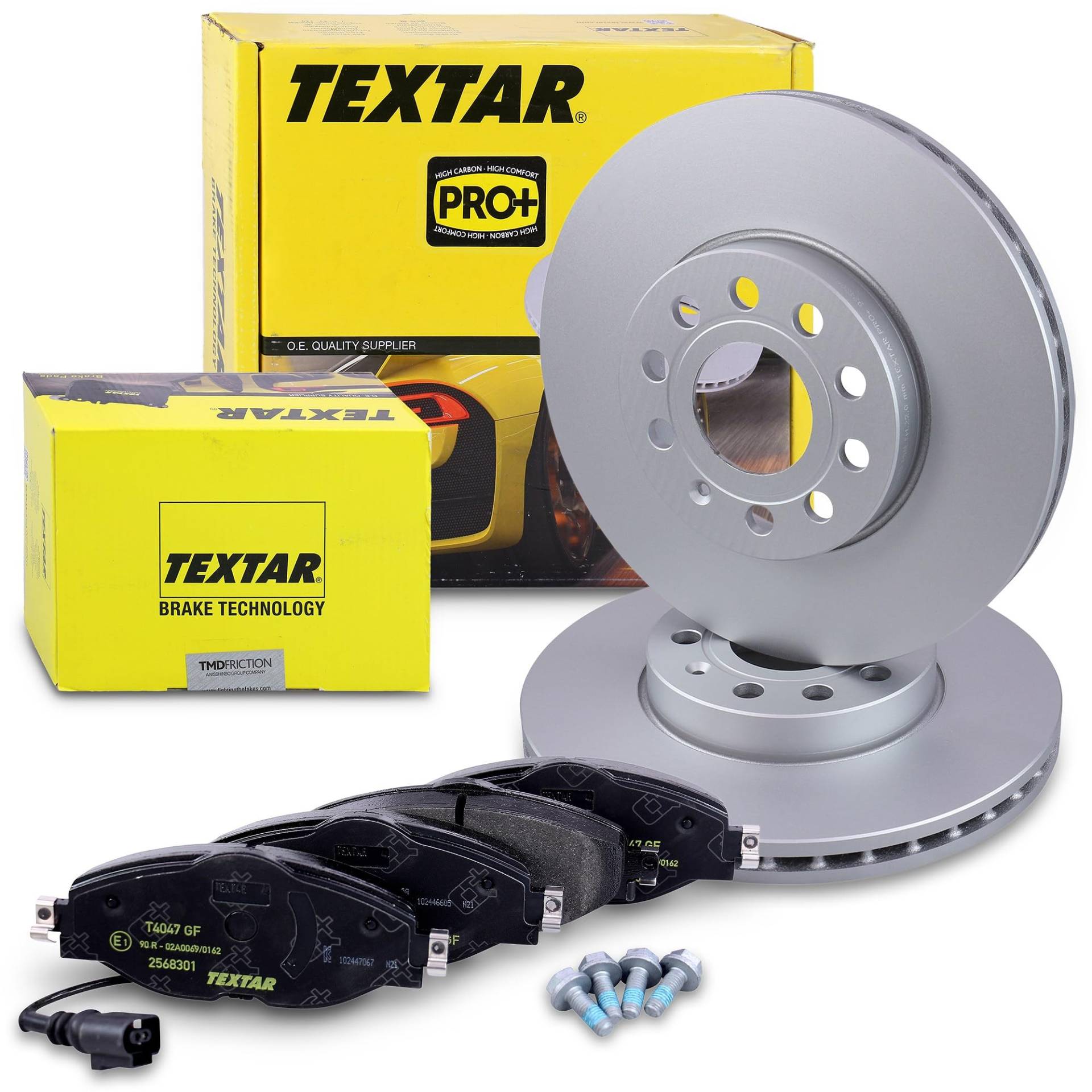 TEXTAR Bremsenset Vorderachse inkl. Bremsscheiben vorne Ø 288 mm innenbelüftet und Bremsbeläge vorne mit Verschleißkontakt Kompatibel mit SKODA KAROQ, OCTAVIA 3, AUDI A3, SEAT LEON, VW GOLF 7, T-ROC von Generisch