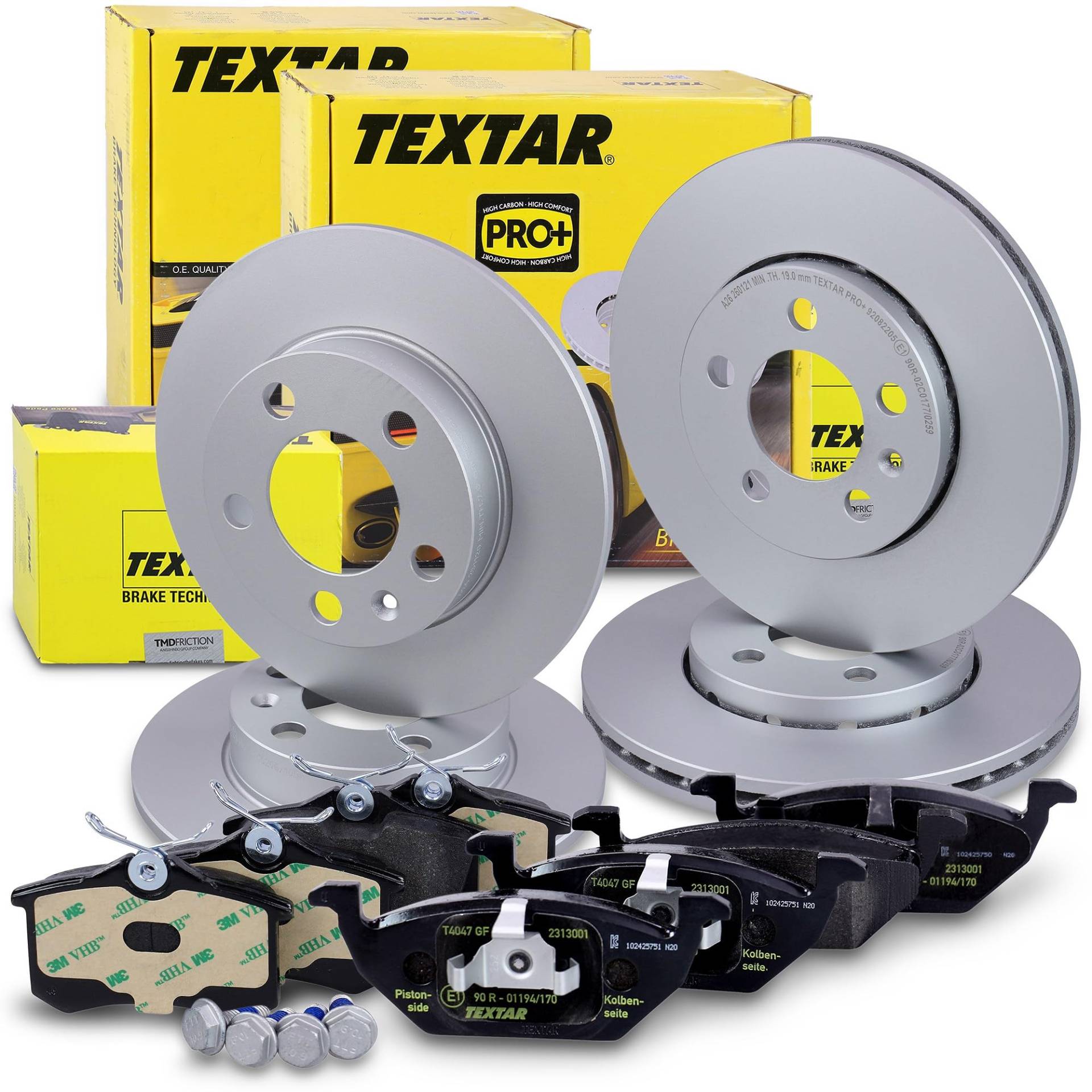 TEXTAR Bremsenset inkl. Bremsscheiben vorne außenbelüftet Ø 256 mm + hinten Ø 230 mm voll und Bremsbeläge vorne + hinten Kompatibel mit AUDI, SEAT IBIZA, LEON, SKODA FABIA, OCTAVIA, VW GOLF, POLO von Generisch